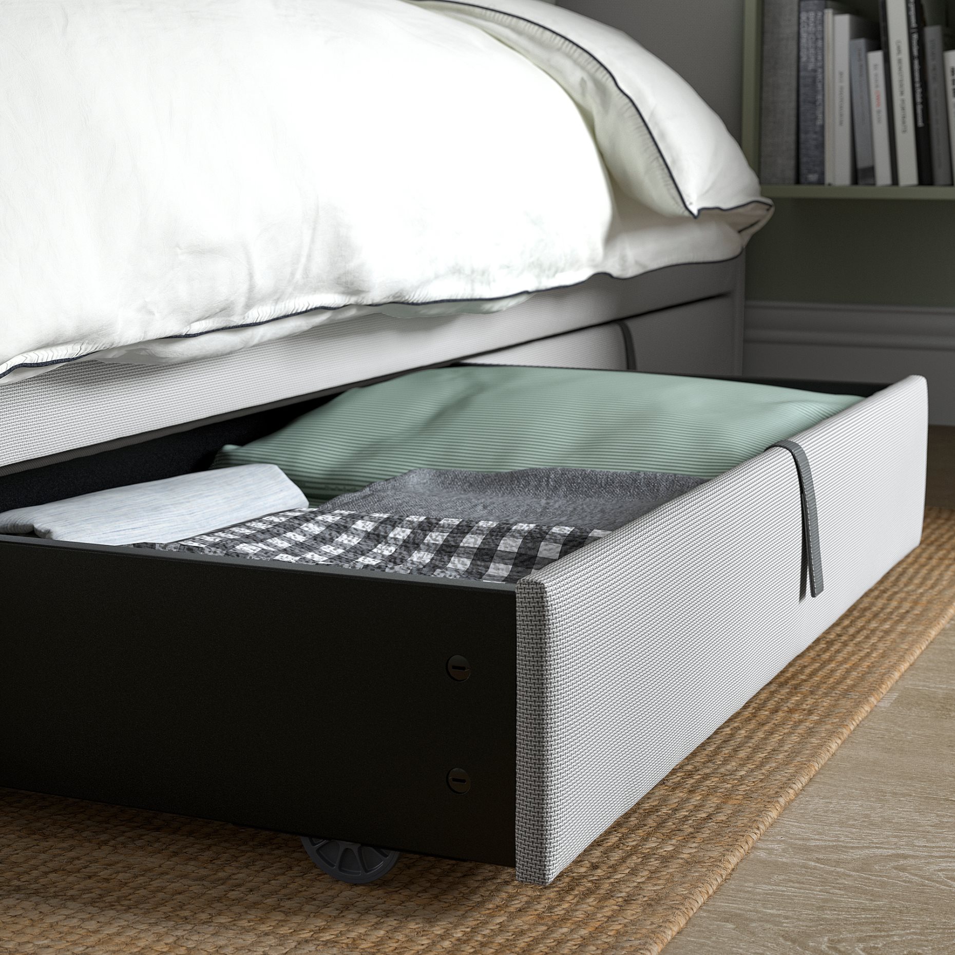 GLADSTAD, upholstered bed with 4 storage boxes, 140x200 cm, 094.070.24