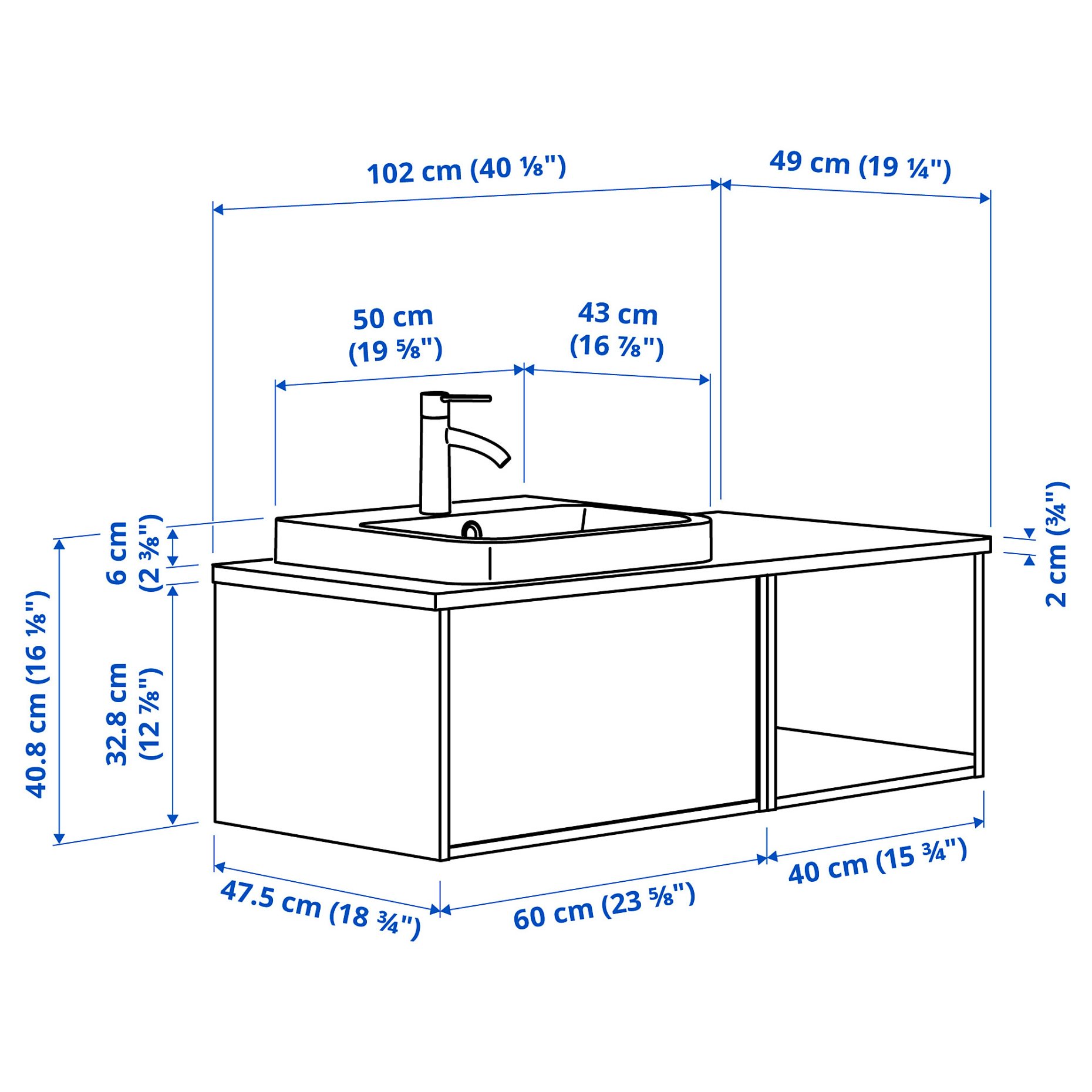 ANGSJON/BACKSJON, έπιπλο νιπτήρα/νιπτήρας/μπαταρία, 102x49x41 cm, 095.284.55