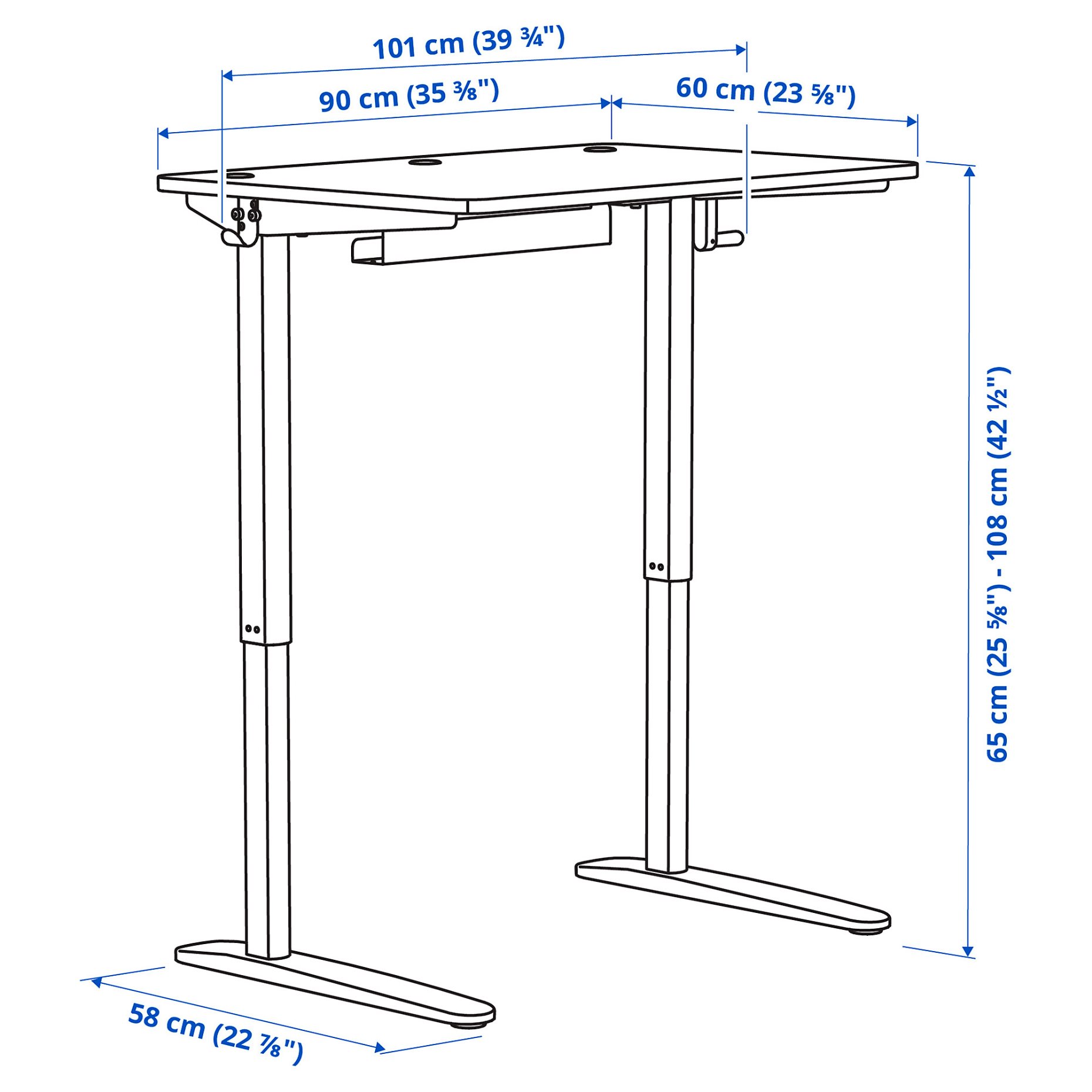 RELATERA, desk combination sit/stand, 90x60 cm, 095.558.06