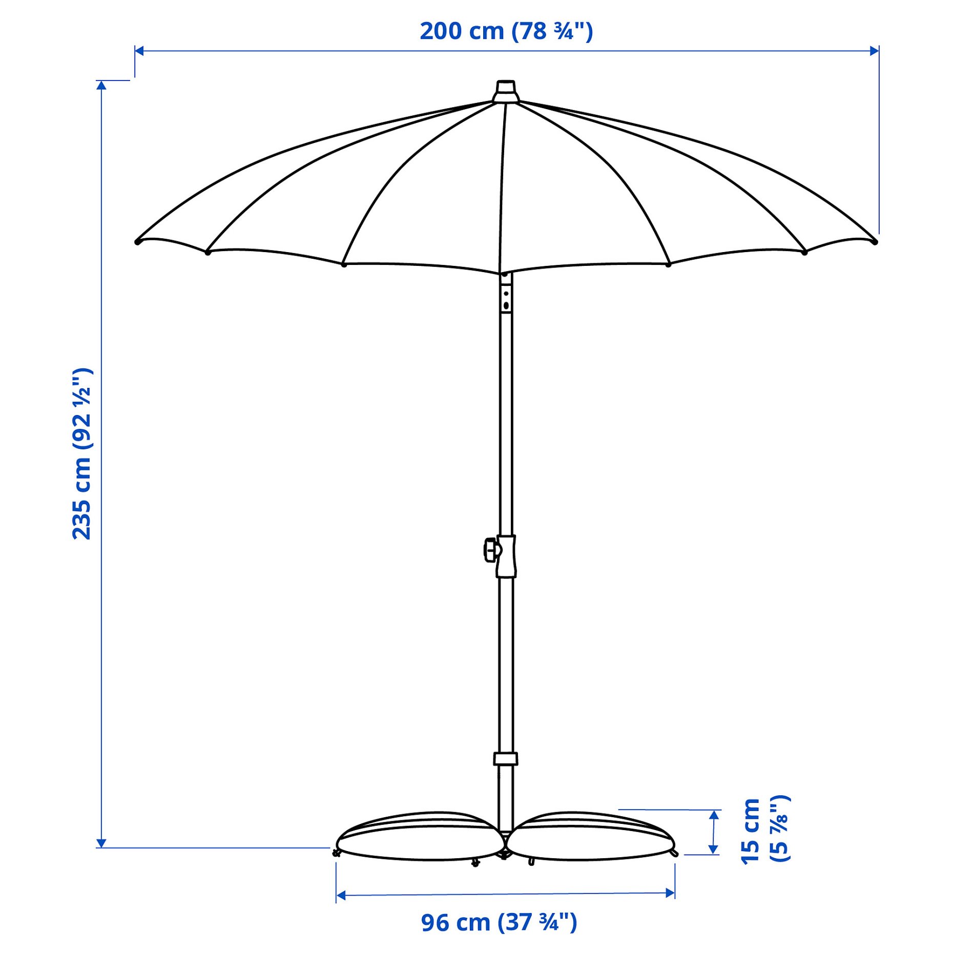 SAMSÖ/IGGÖN, ομπρέλα ήλιου με κλίση και βάση, 200 cm, 095.762.05