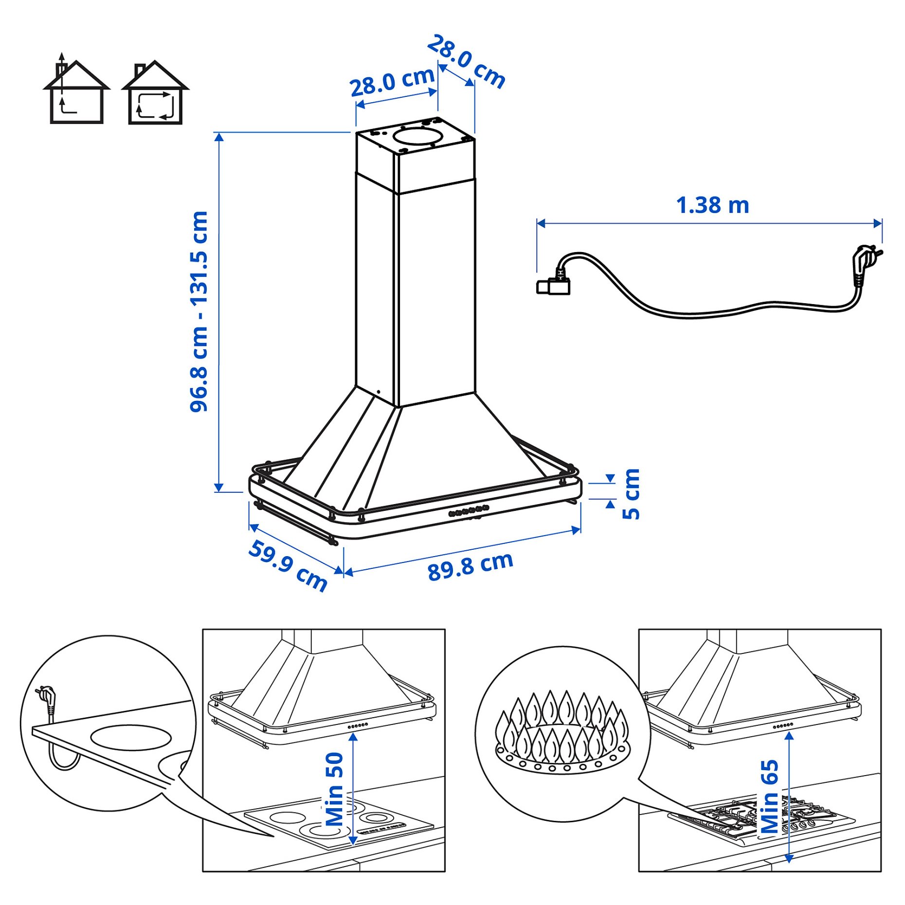 OMNEJD, ceiling-mounted extractor hood, 90 cm, 105.217.35