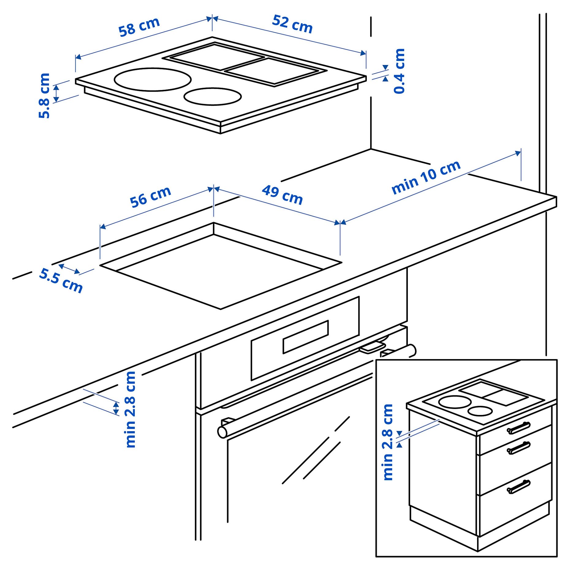 KOLSTAN, επαγωγική εστία/IKEA 500, 58 cm, 105.594.60