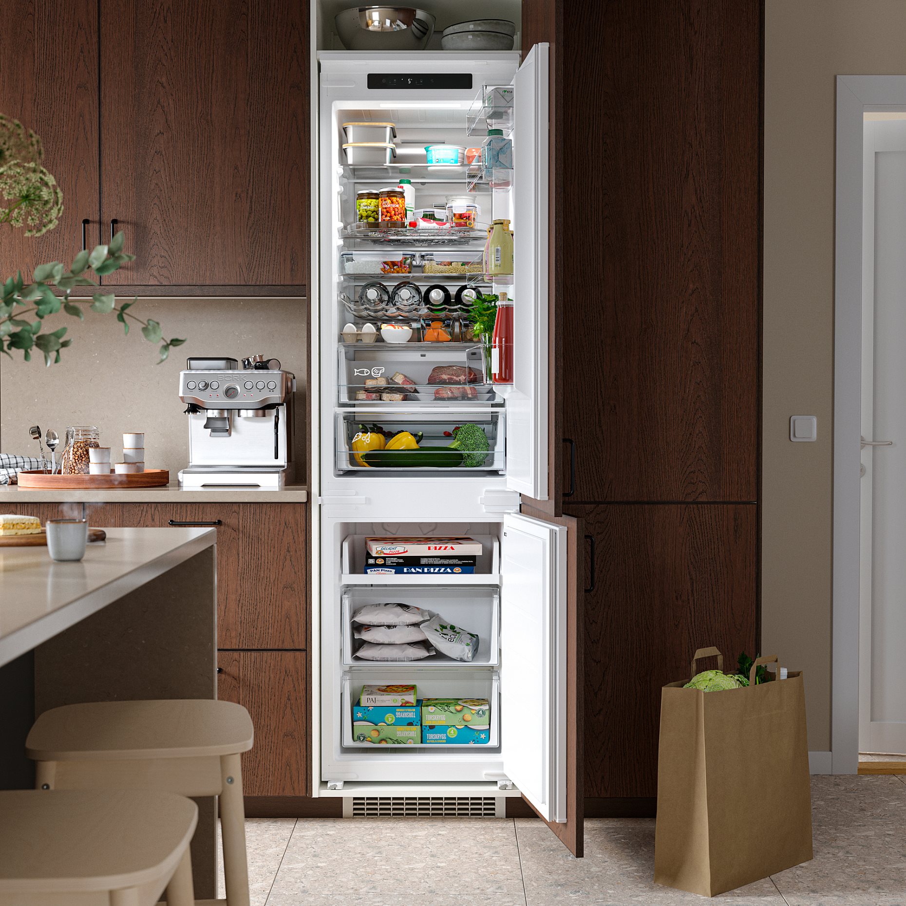 SKOGSNÄS, fridge/freezer/IKEA 700 integrated, 213/87 l, 105.728.76