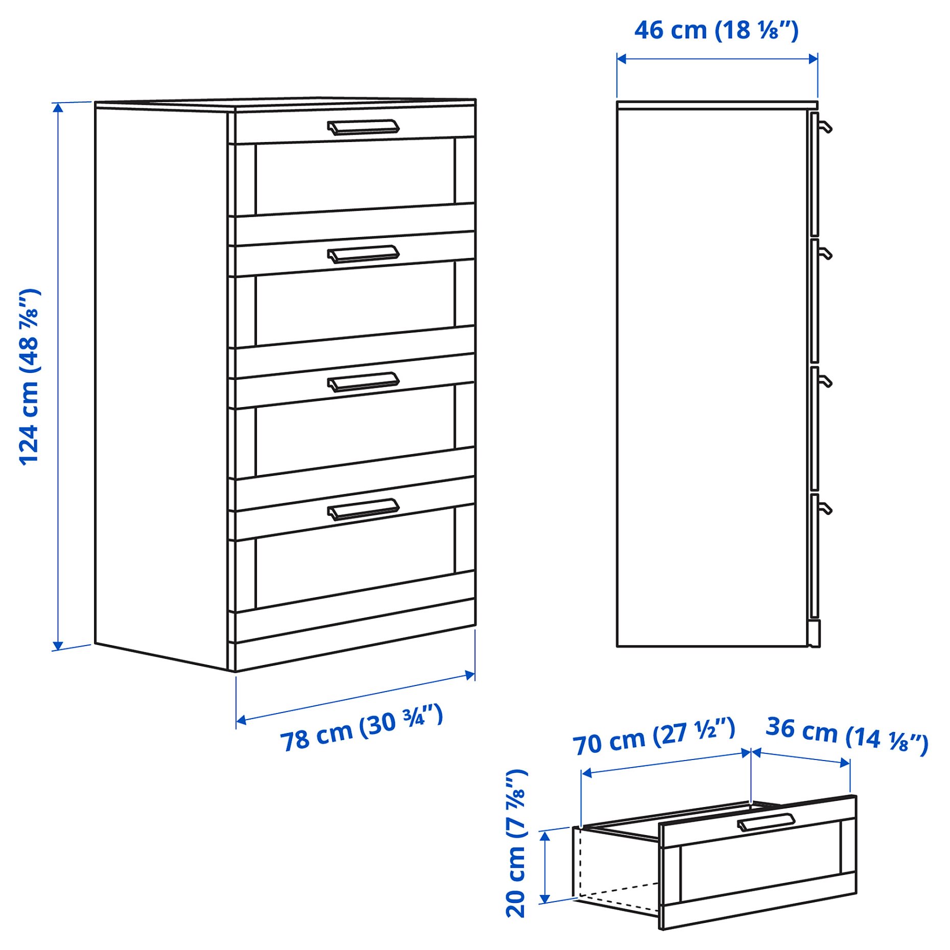 BRIMNES, chest of 4 drawers, 78x124 cm, 106.028.02