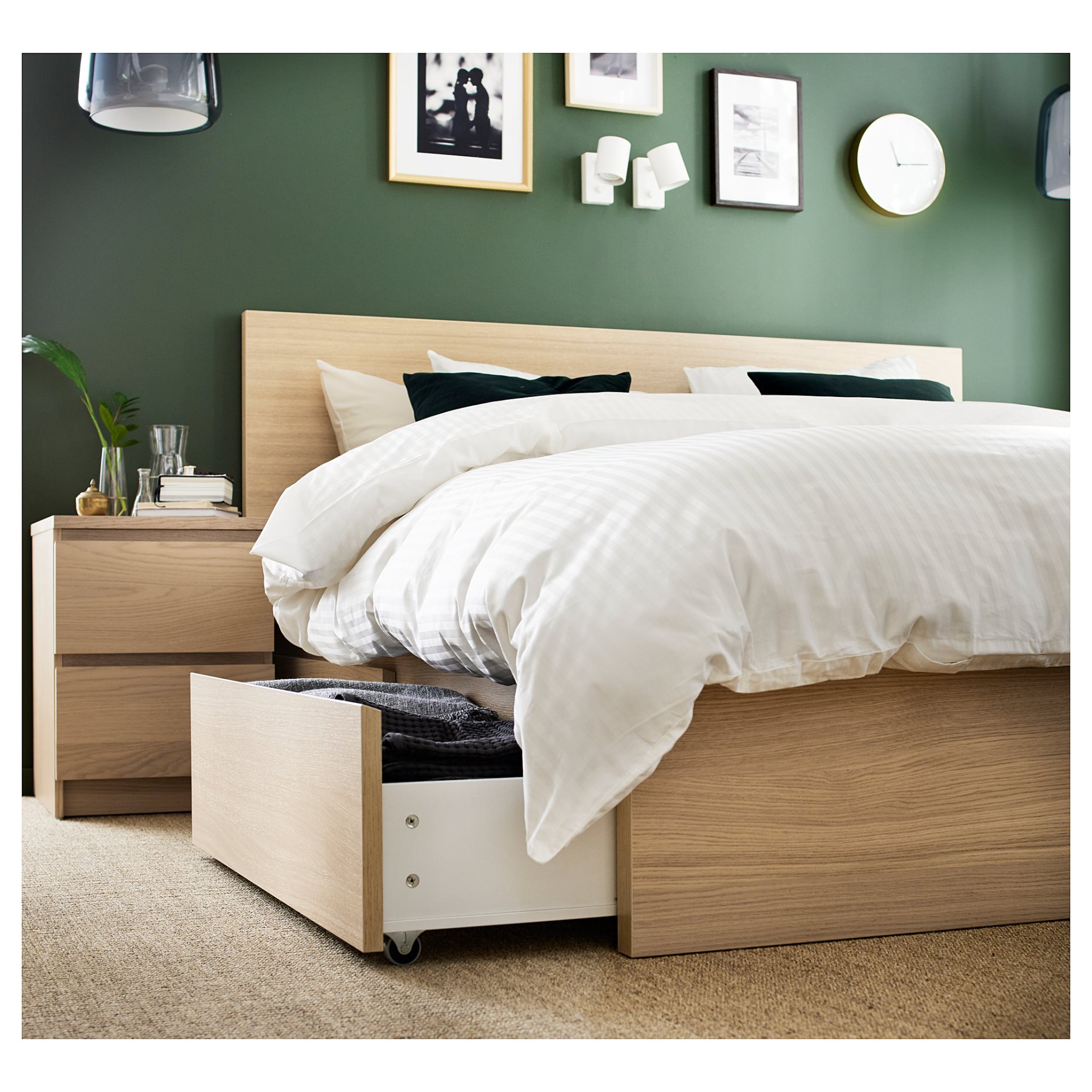 MALM, bed frame/high with 4 storage boxes, 180X200 cm, 191.754.29