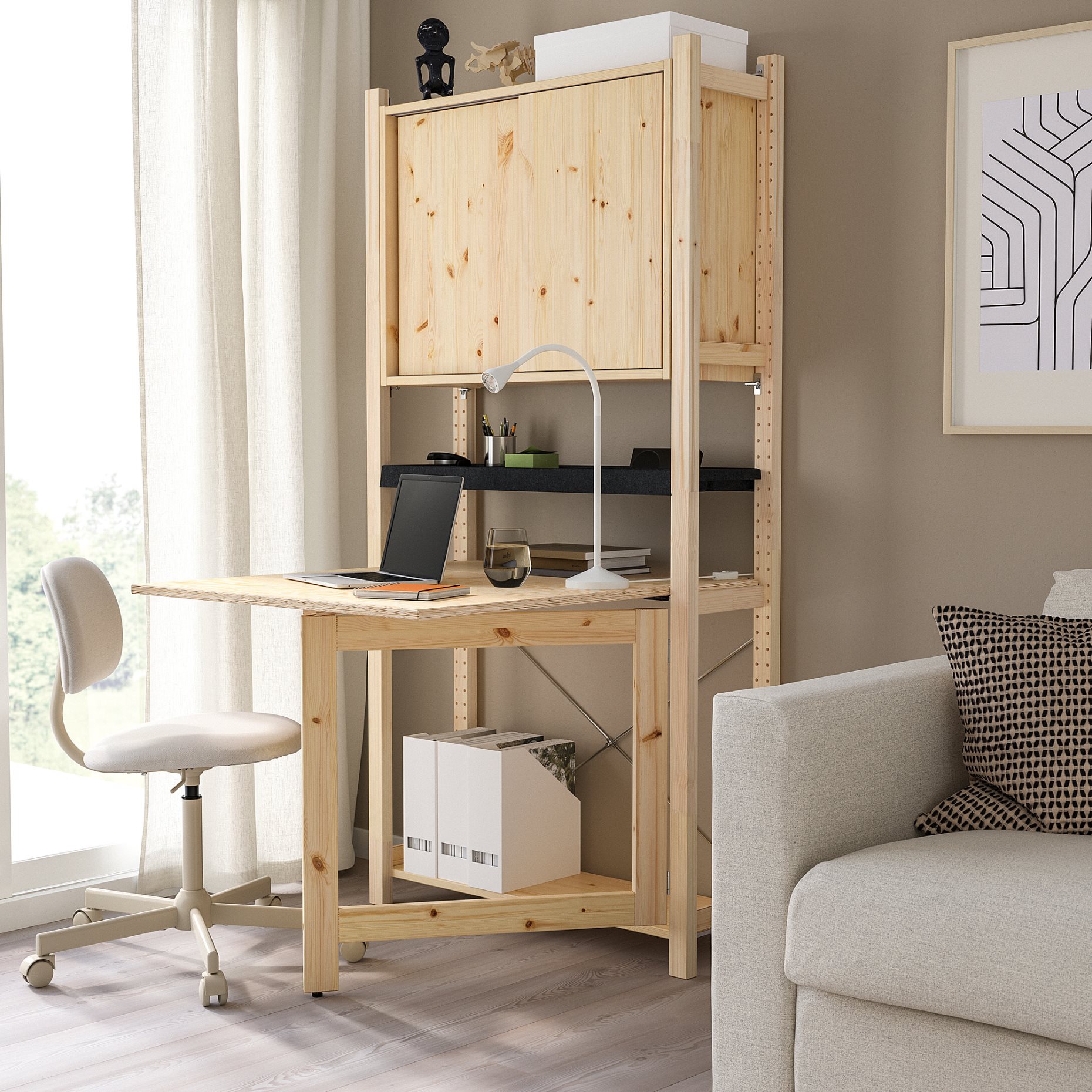 IVAR, 1 section/foldable table/sliding door, 89x30x179 cm, 195.080.89