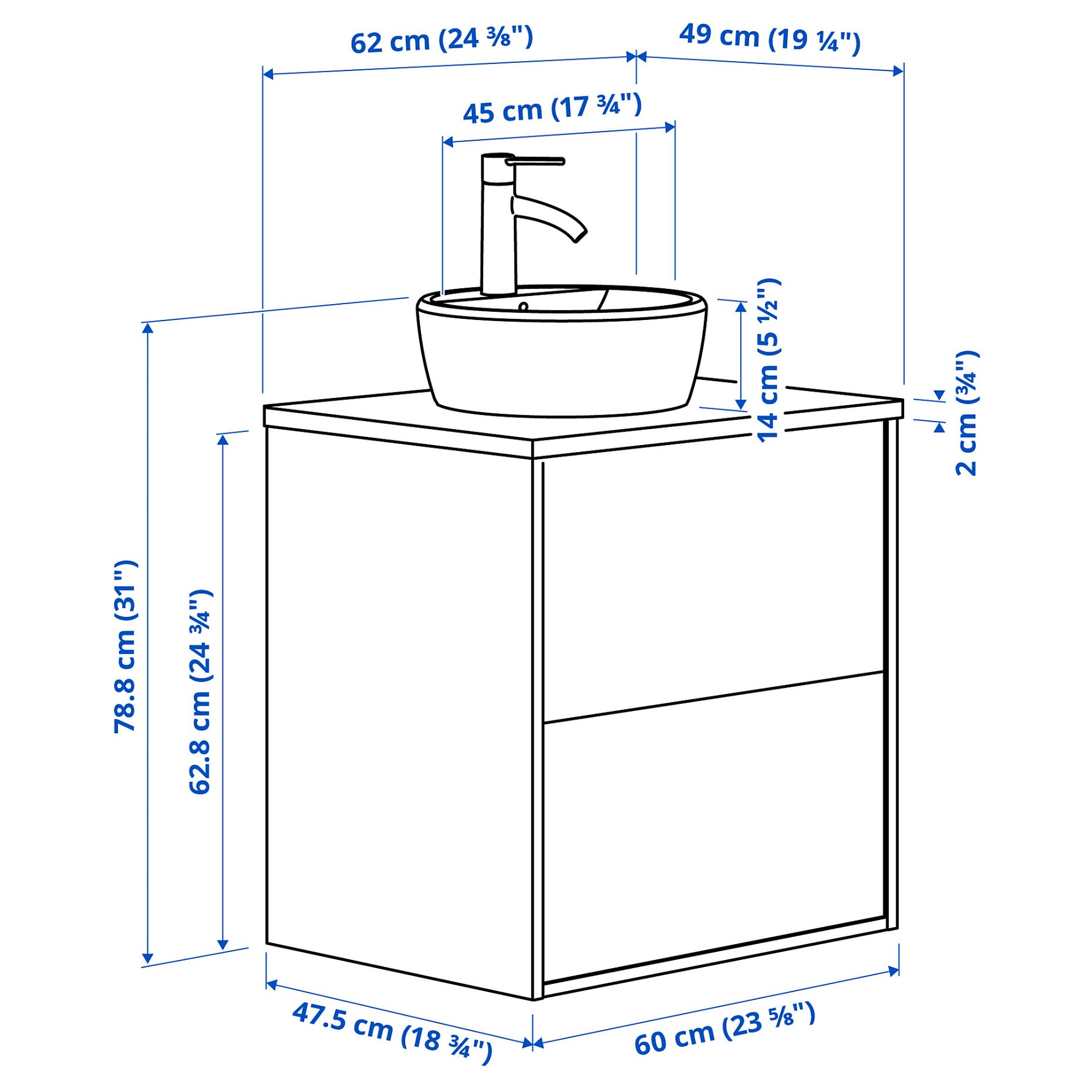 HAVBACK/TORNVIKEN, wash-stand with drawers/wash-basin/tap, 62x49x79 cm, 195.215.47