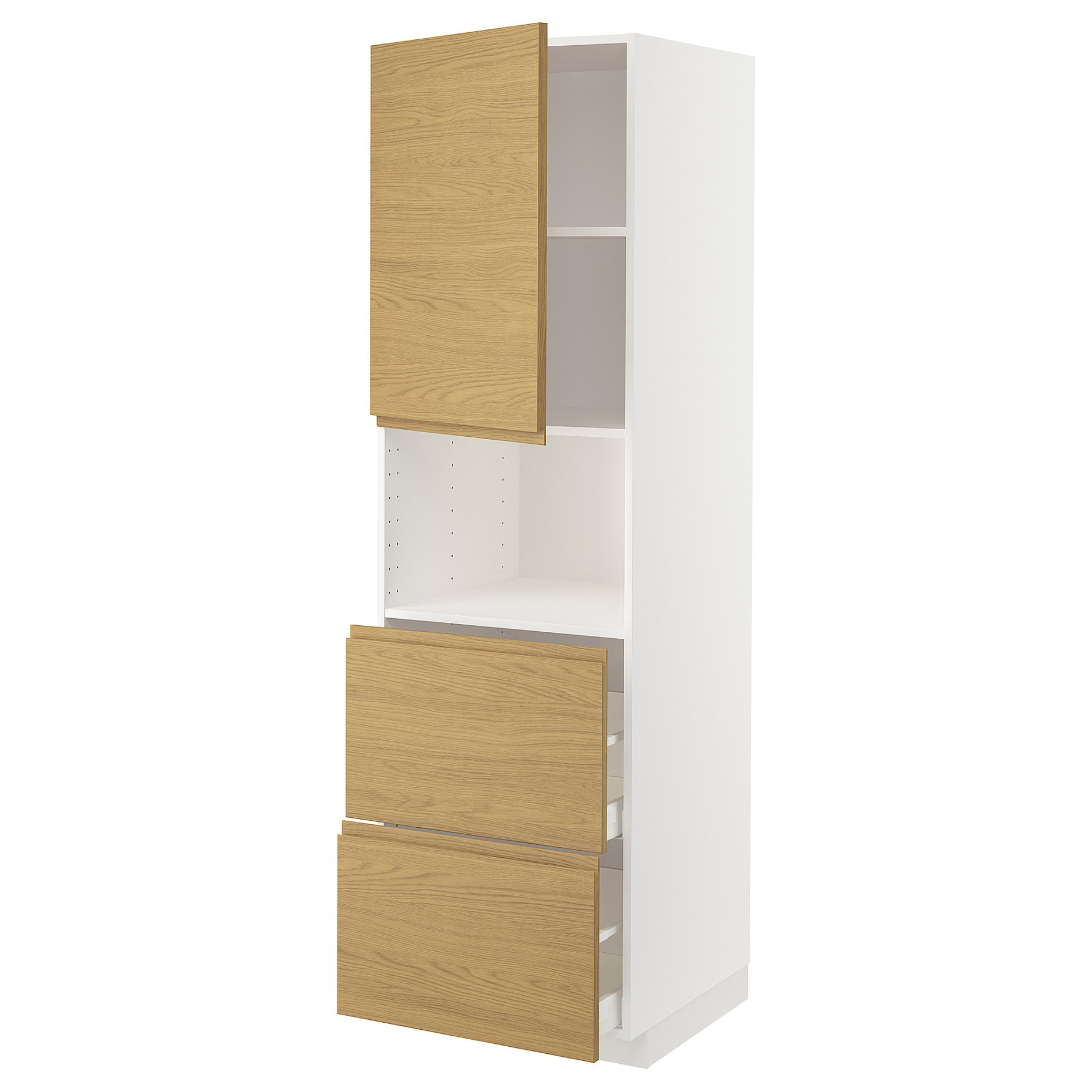 METOD, high cabinet for microwave with door/2 drawers, 60x60x200 cm, 195.390.76