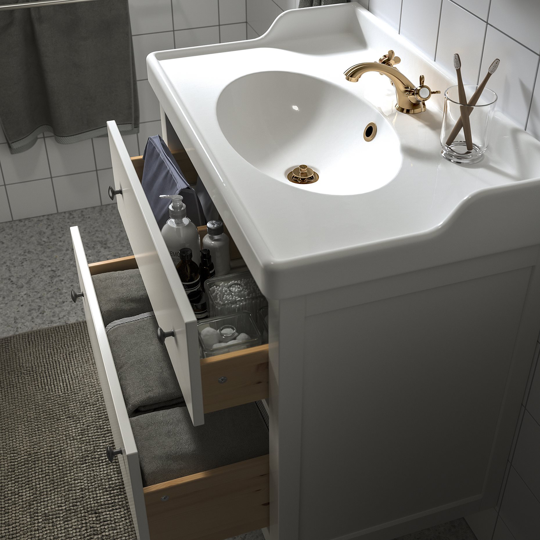 HEMNES/RUTSJON, wash-stand with drawers/wash-basin/tap, 82x49x95 cm, 195.468.40