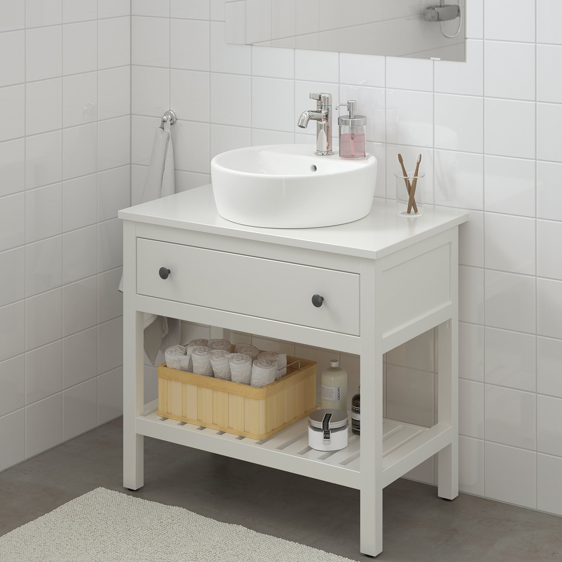 HEMNES/TORNVIKEN, βάση νιπτήρα με συρτάρι/νιπτήρα/μπαταρία, 82x48x90 cm, 195.468.59