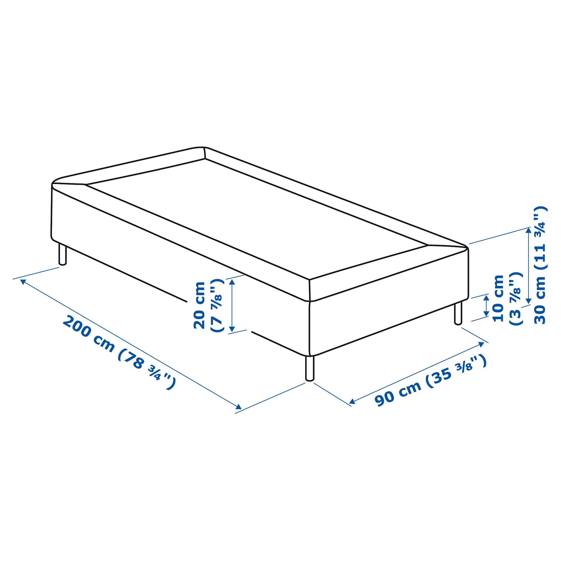 LYNGOR, slatted mattress base with legs, 90x200 cm, 195.544.58