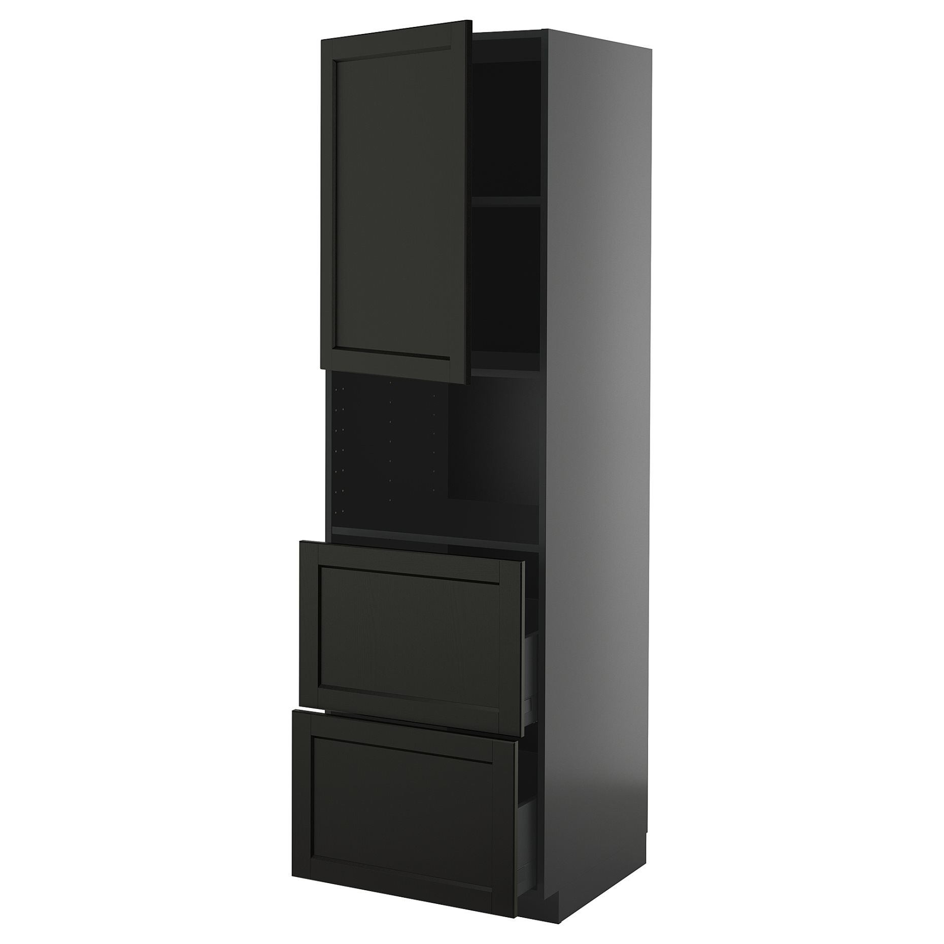 METOD/KNIVSHULT, high cabinet for microwave with door/2 drawers, 60x60x200 cm, 195.887.31