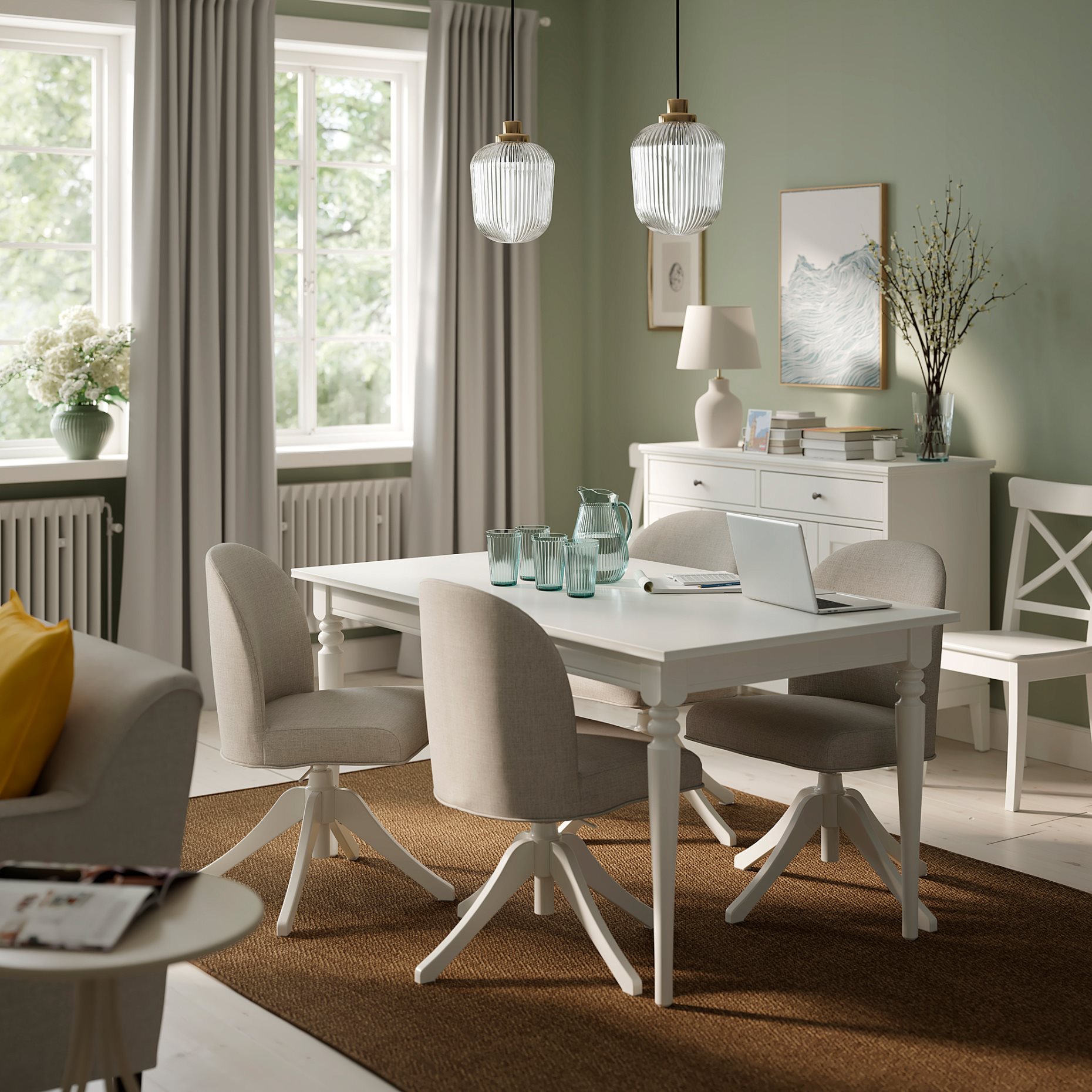 ROSENTORP, table and 4 chairs, 155/215x87 cm, 196.101.43