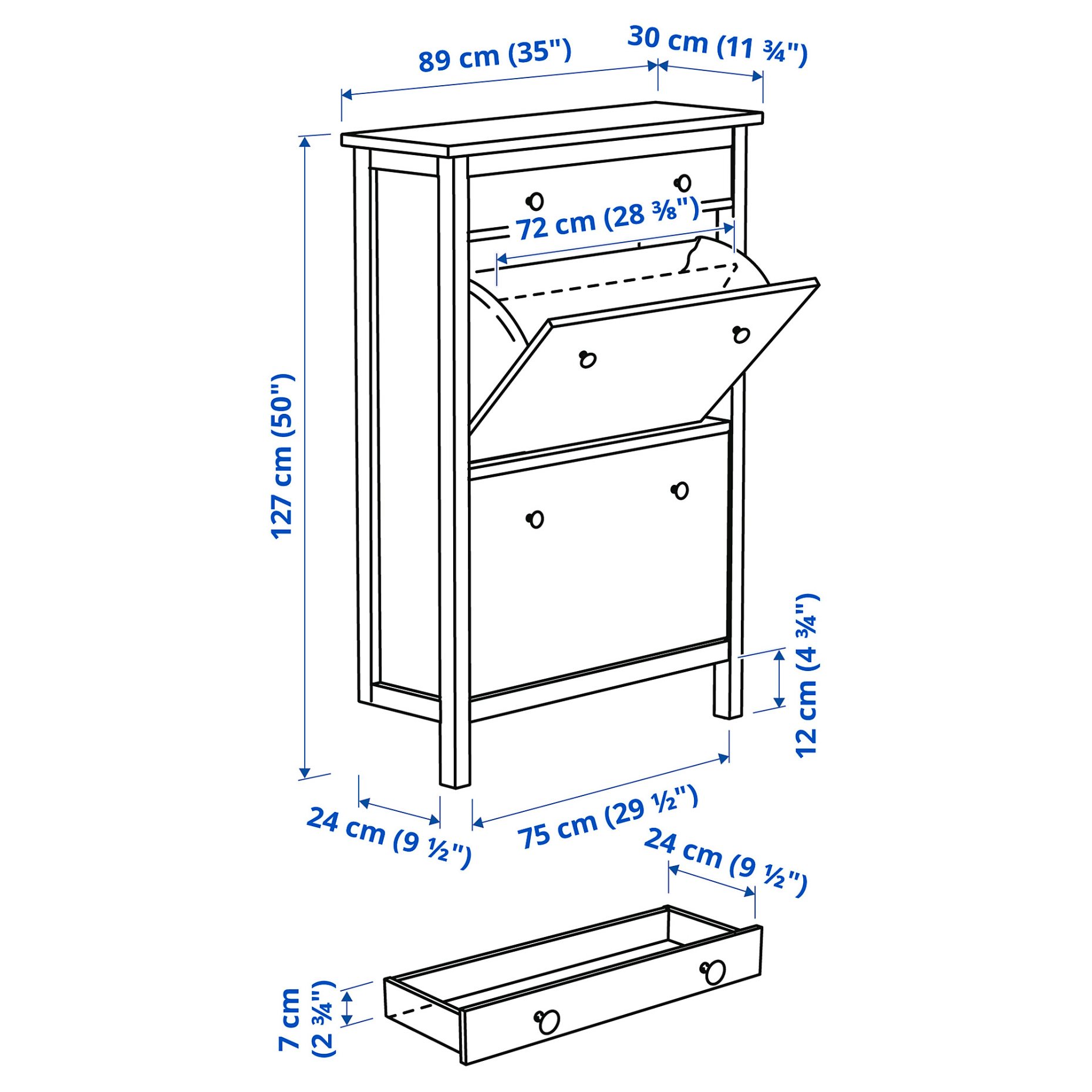 HEMNES, παπουτσοθήκη με 2 τμήματα, 89x30x127 cm, 201.695.59