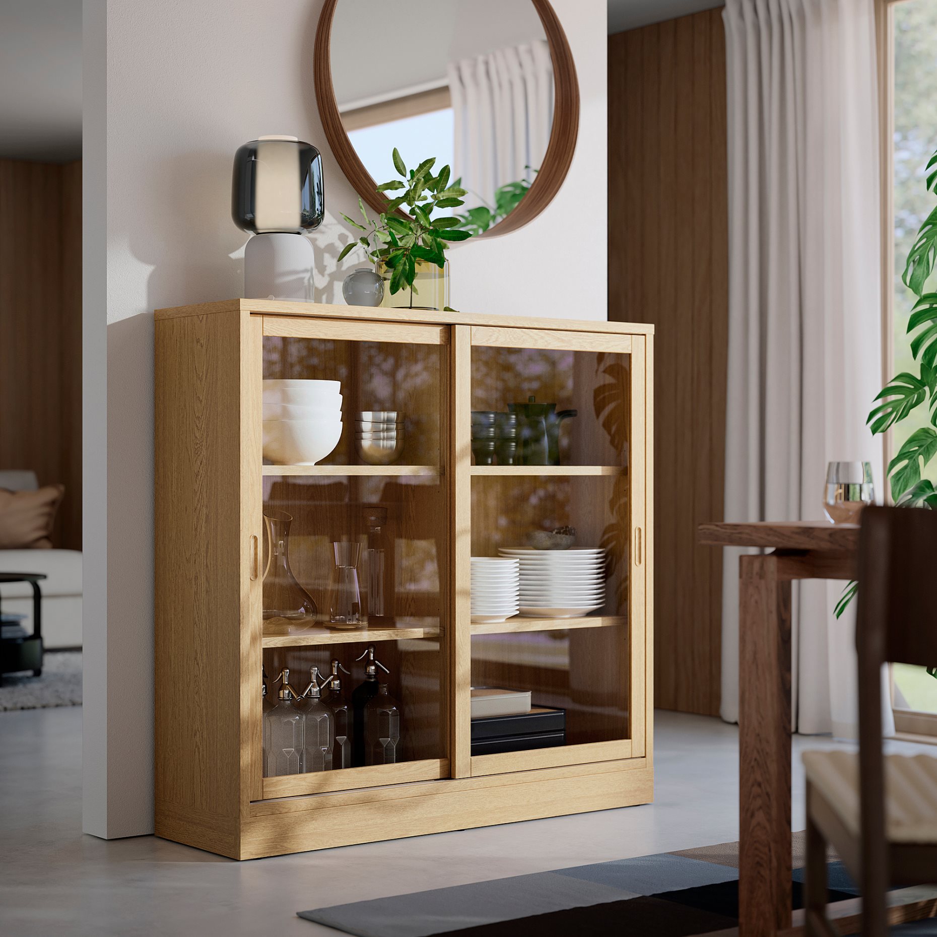 TONSTAD, cabinet with sliding glass doors, 121x37x120 cm, 204.892.78