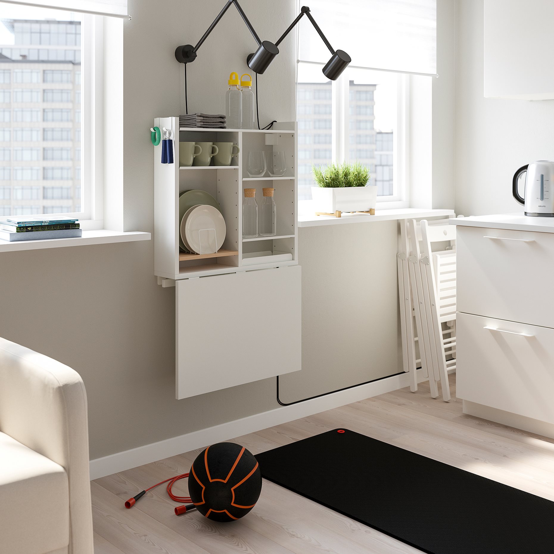 NORBERG, wall-mounted drop-leaf table with storage, 64x60 cm, 204.979.28