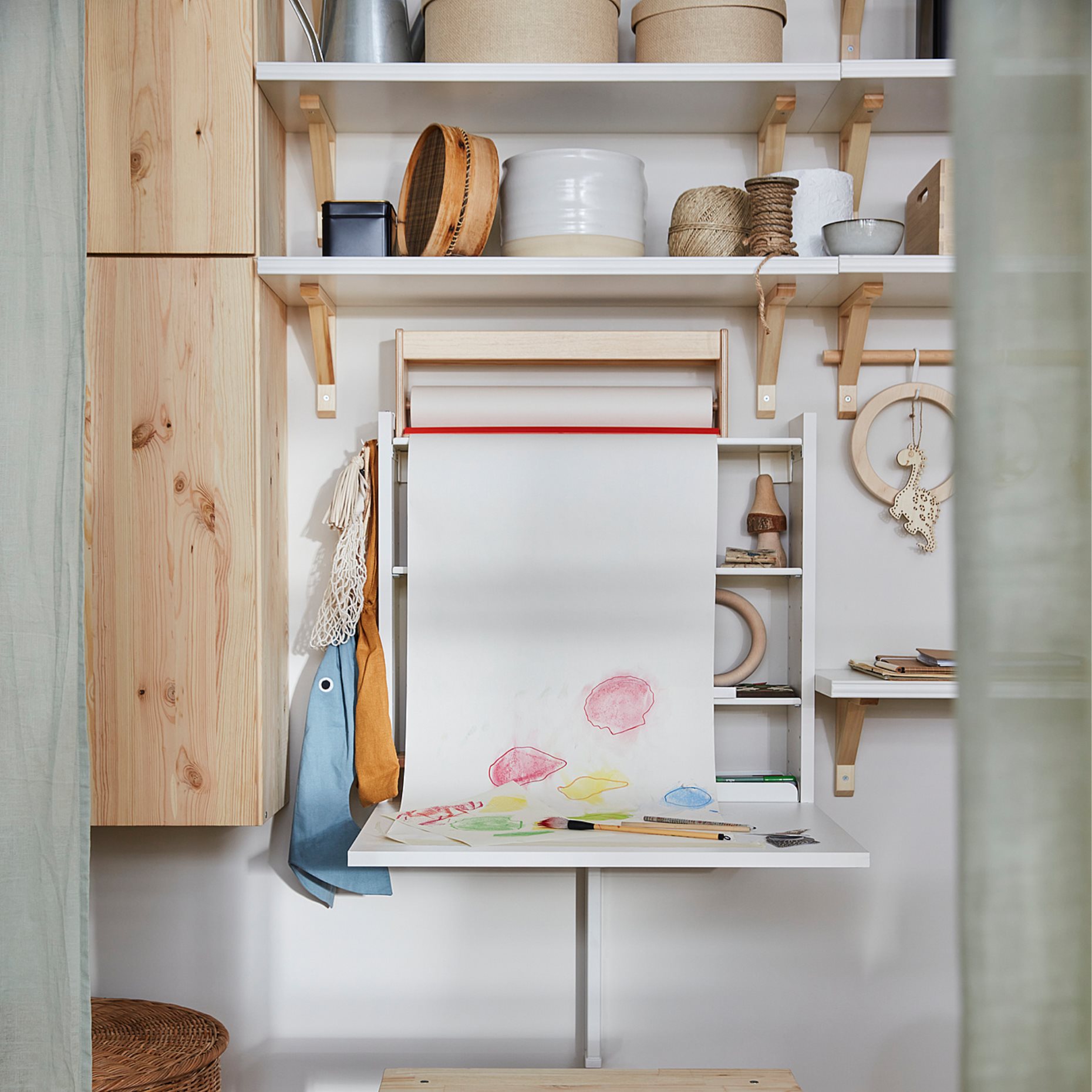 NORBERG, wall-mounted drop-leaf table with storage, 64x60 cm, 204.979.28