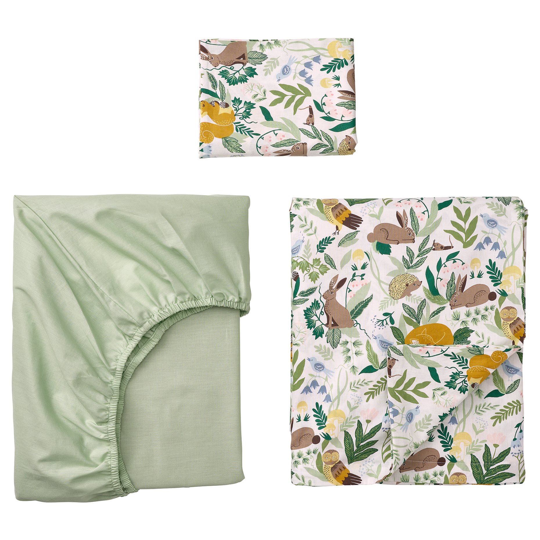 TROLLDOM, 3-piece bedlinen set for cot/forest animal pattern, 70x140 cm, 205.151.35