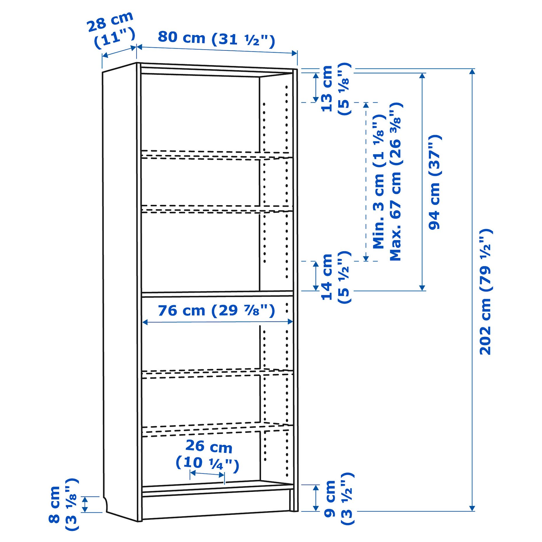 BILLY, bookcase, 80x28x202 cm, 205.220.46