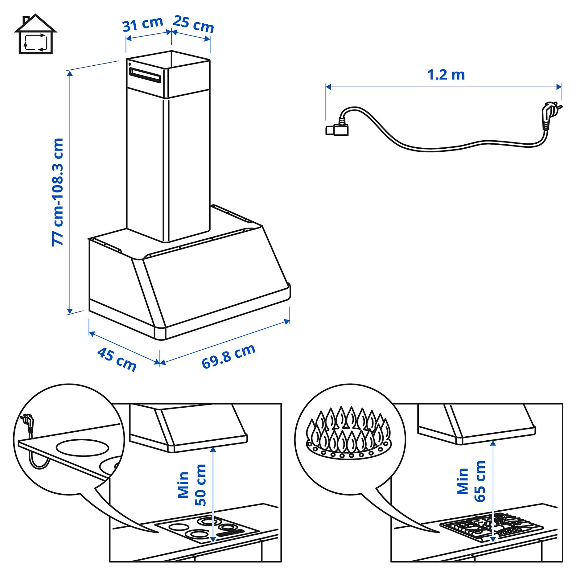FOKUSERA, wall mounted extractor hood, 70 cm, 205.269.97