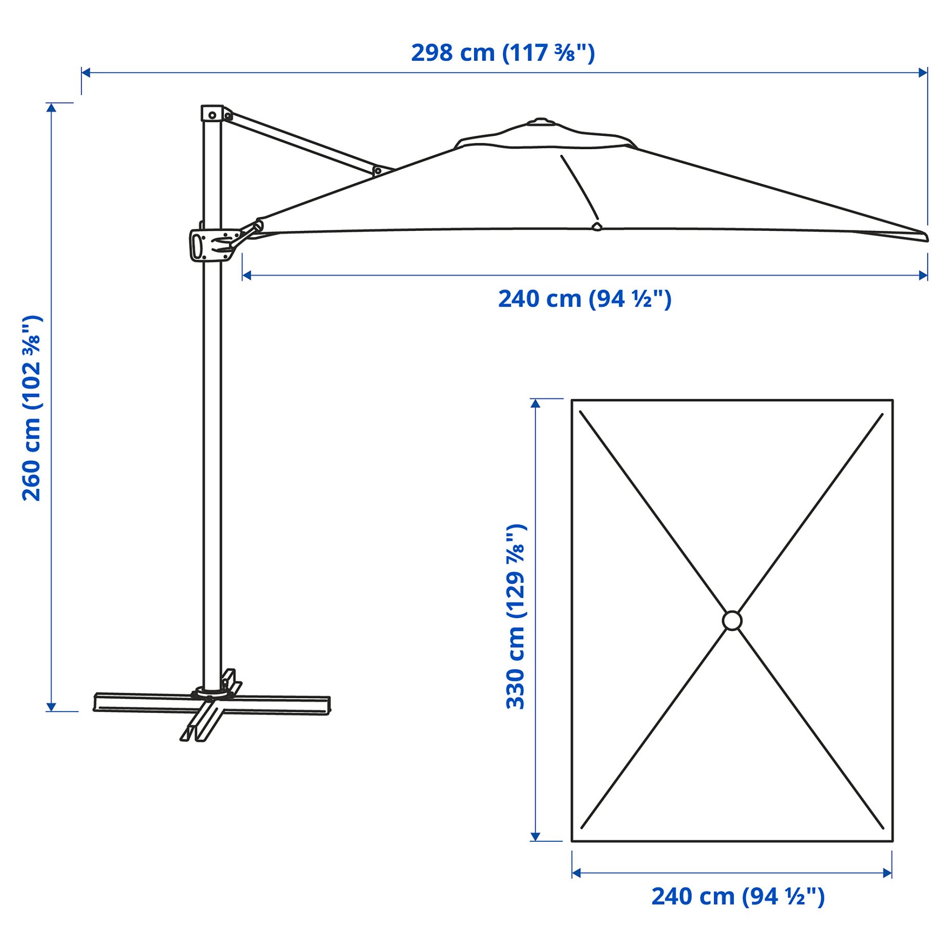 SEGLARÖ, κρεμαστή ομπρέλα με κλίση, 330x240 cm, 205.320.07