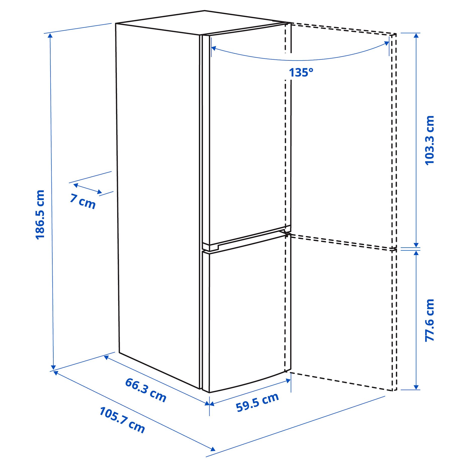 ALINGSAS, ψυγείο/καταψύκτης/ελεύθερο/IKEA 500, 210/106 l, 205.679.59