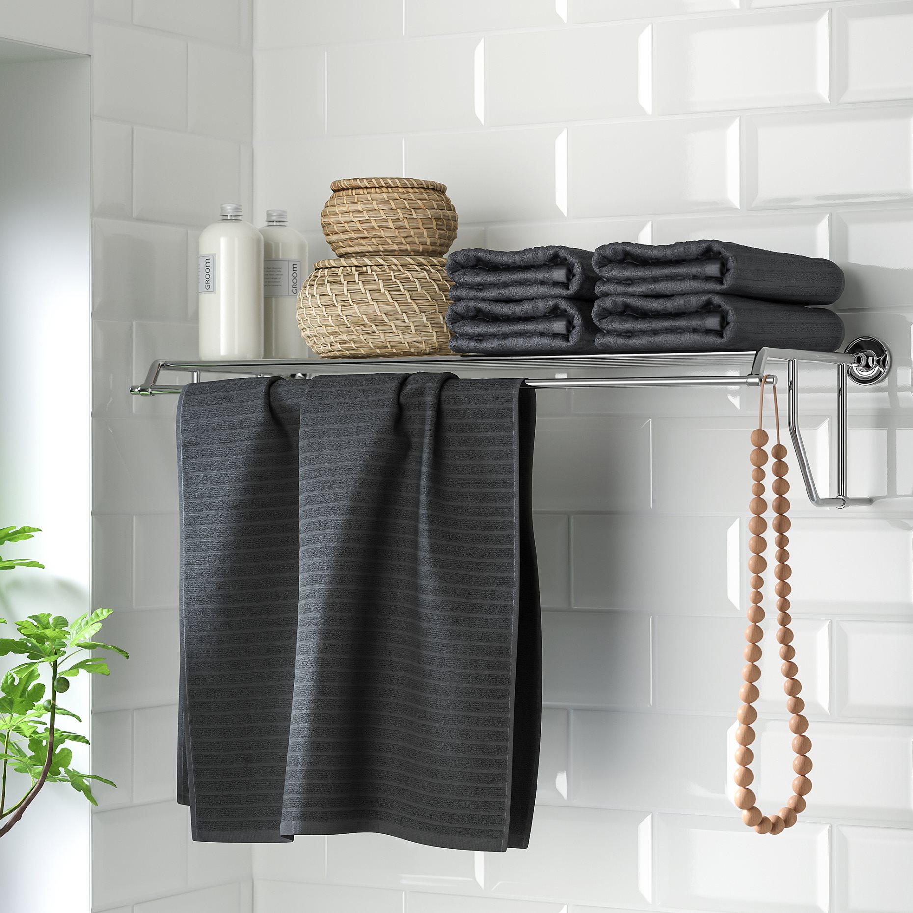 BROFJÄRDEN, wall shelf with towel rail, 75x29 cm, 205.822.38