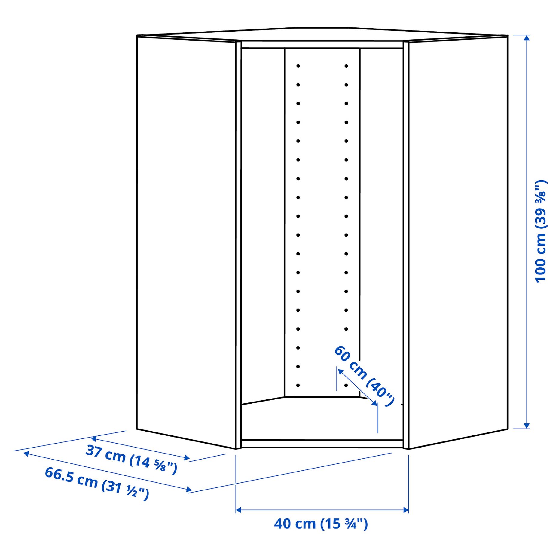 METOD, corner wall cabinet frame, 68x37x100 cm, 205.916.81