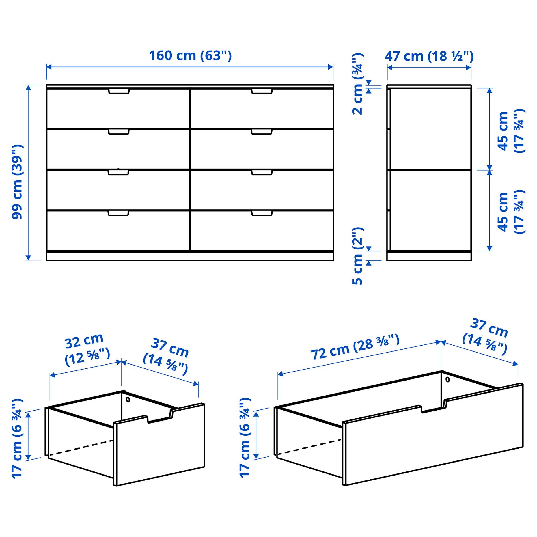 NORDLI, συρταριέρα με 8 συρτάρια, 160X99 cm, 292.395.05