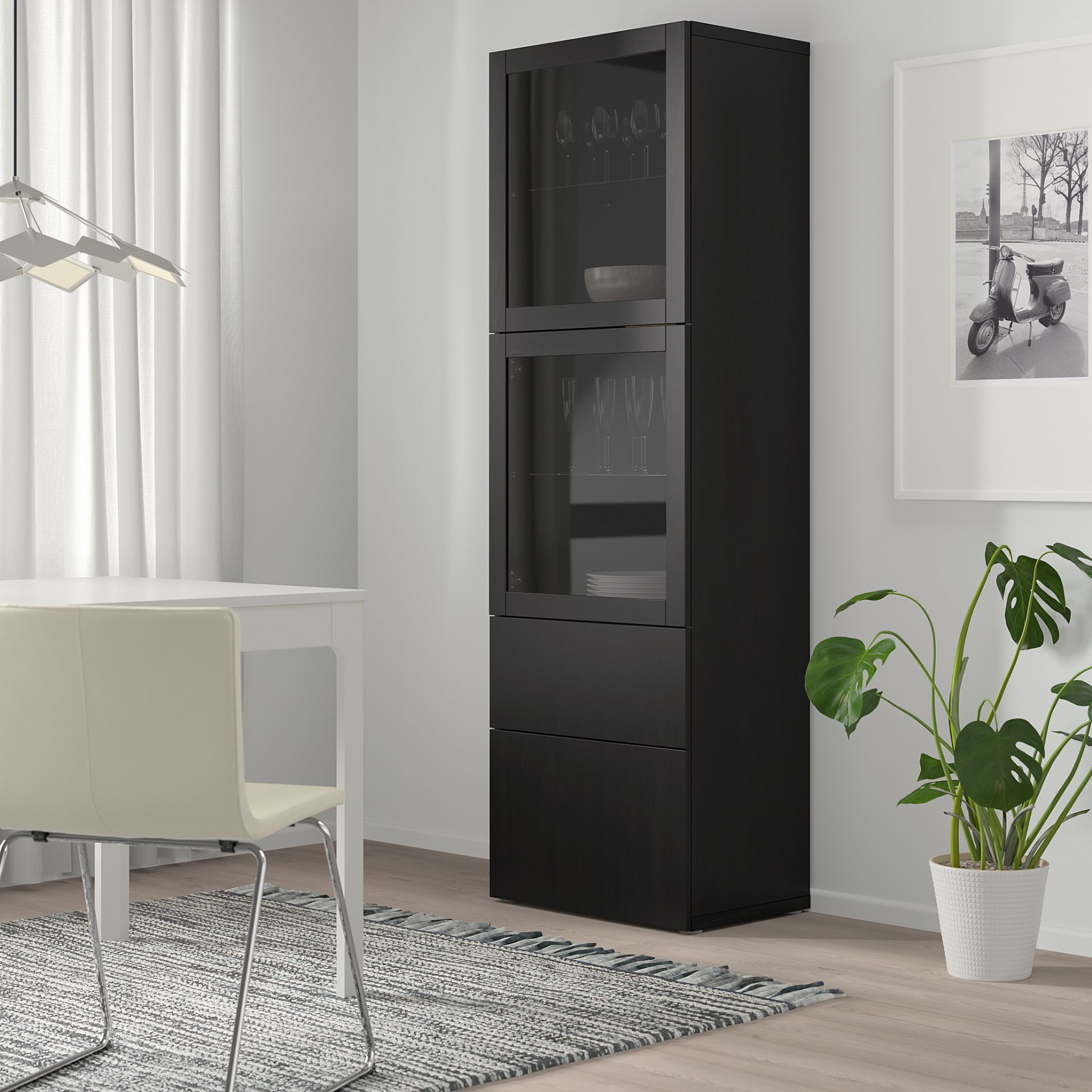 BESTÅ, storage combination with glass doors/drawers soft closing, 60x42x193 cm, 293.008.47