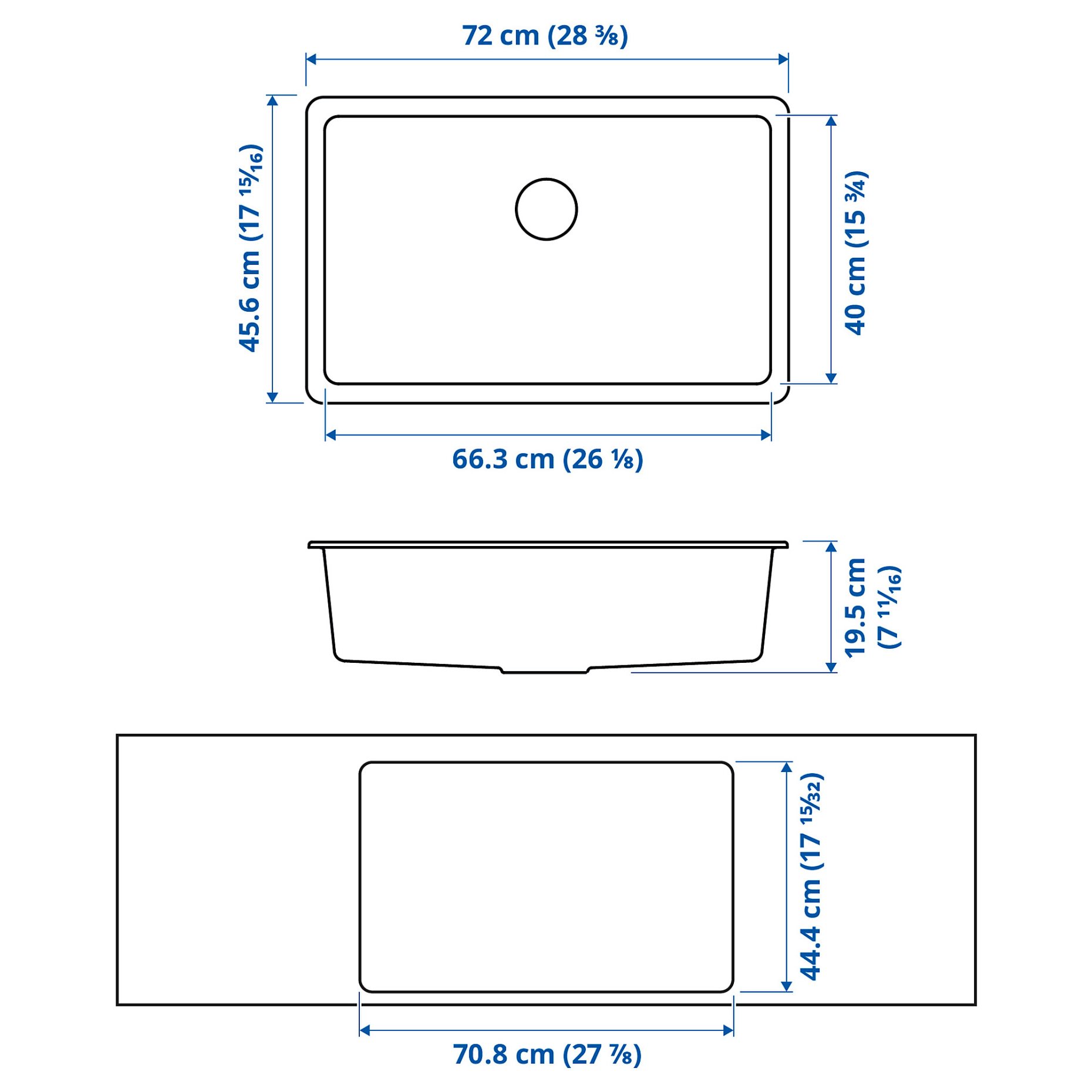 KILSVIKEN, inset sink 1 bowl, 72x46 cm, 293.370.25