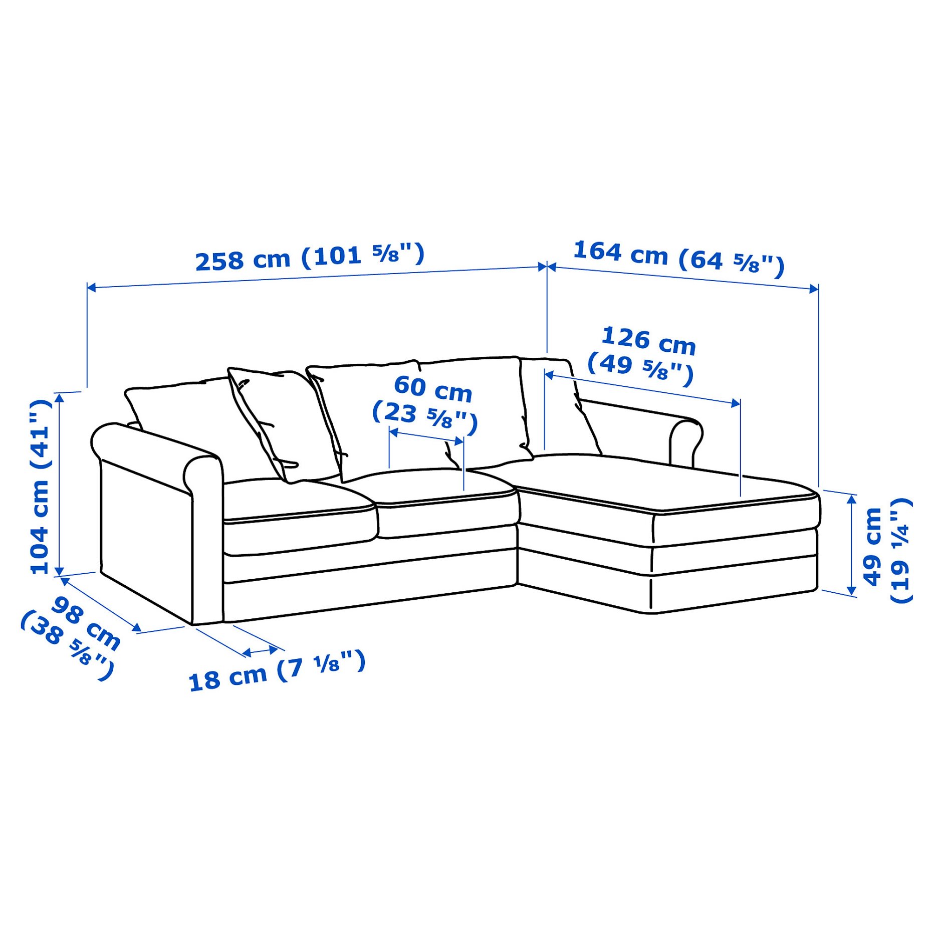 GRONLID, τριθέσιος καναπές με σεζλόνγκ, 294.089.75