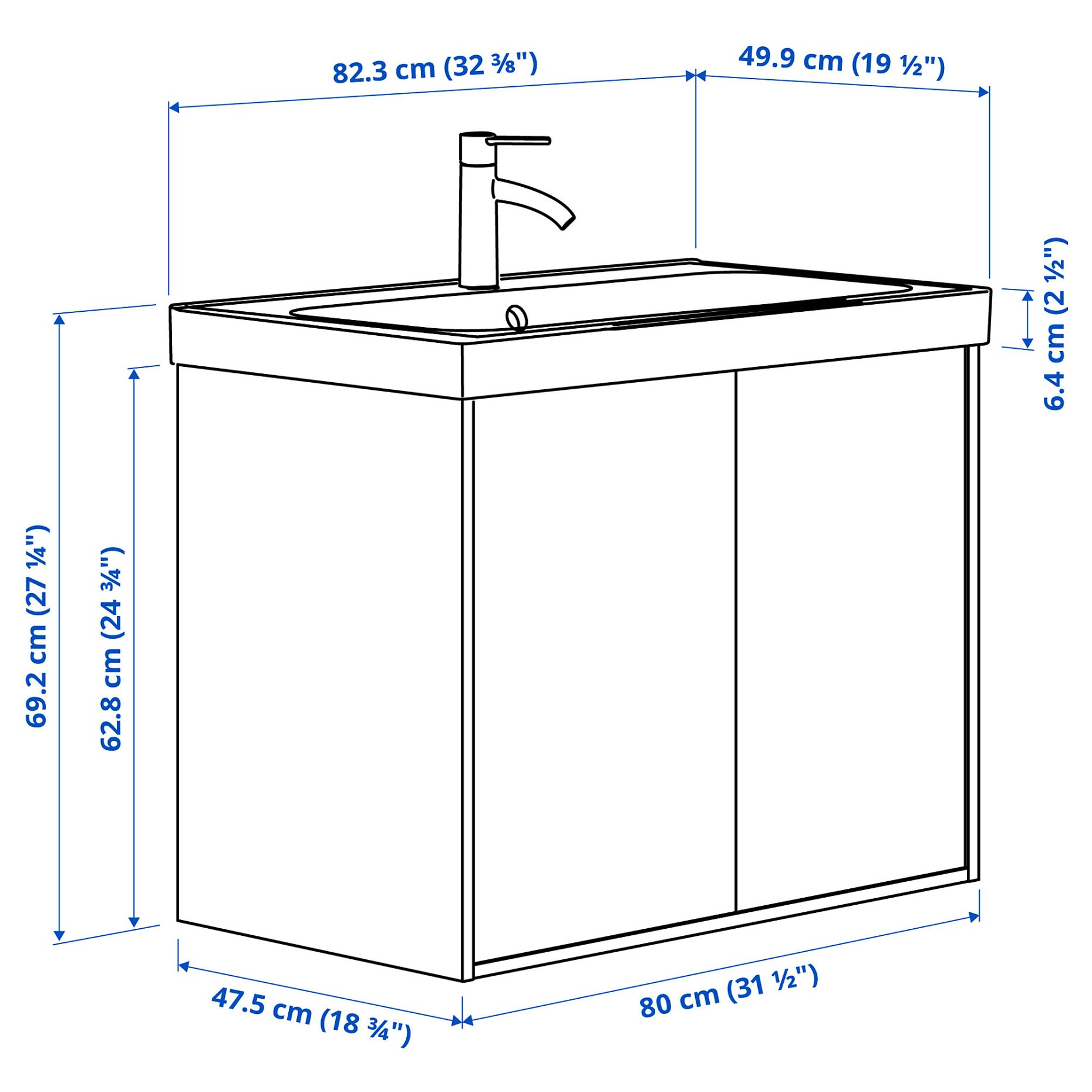 HAVBACK/ORRSJON, wash-stand with doors/wash-basin/tap, 62x49x69 cm, 295.211.94