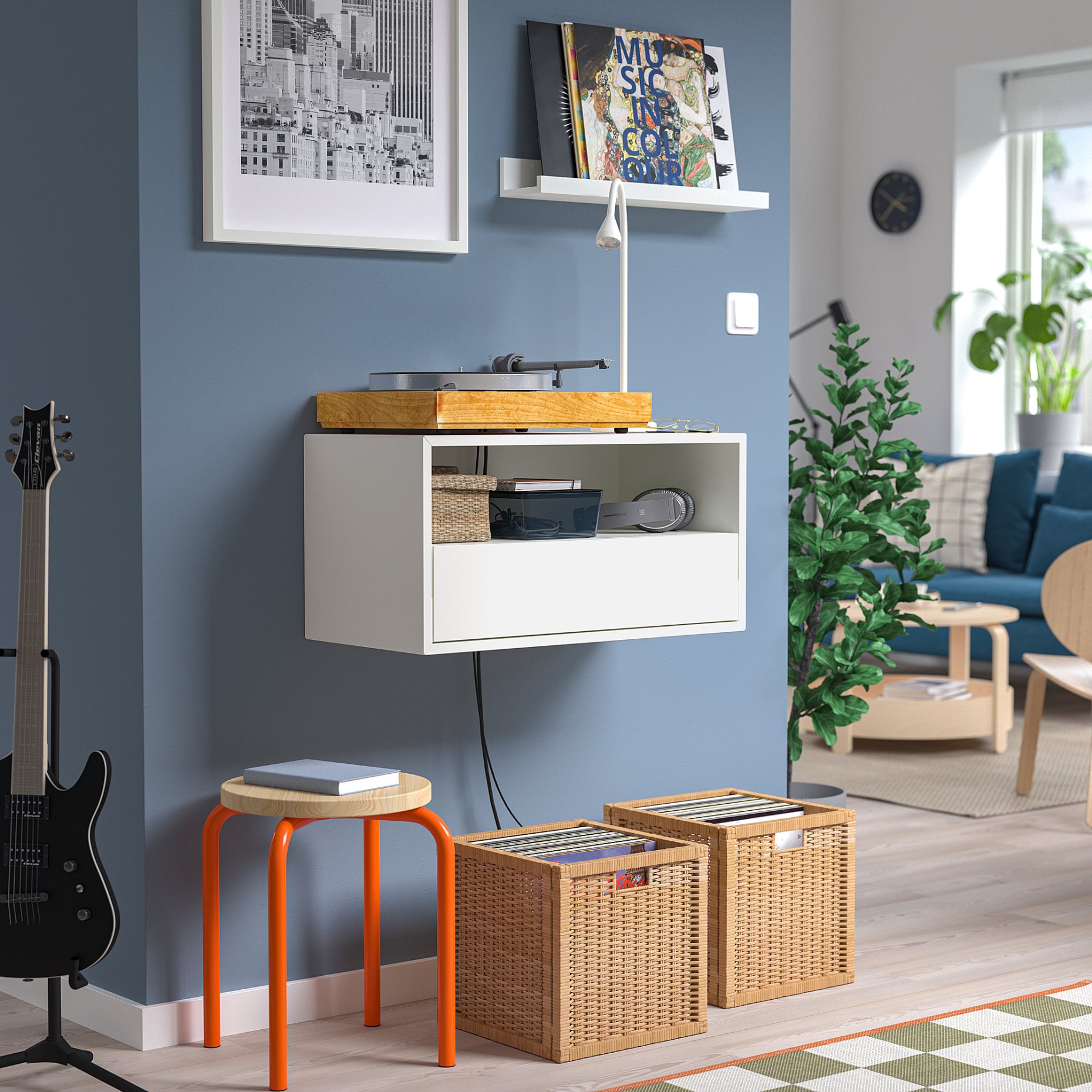 EKET, wall mounted media shelf with rail, 70x35x35 cm, 295.808.81