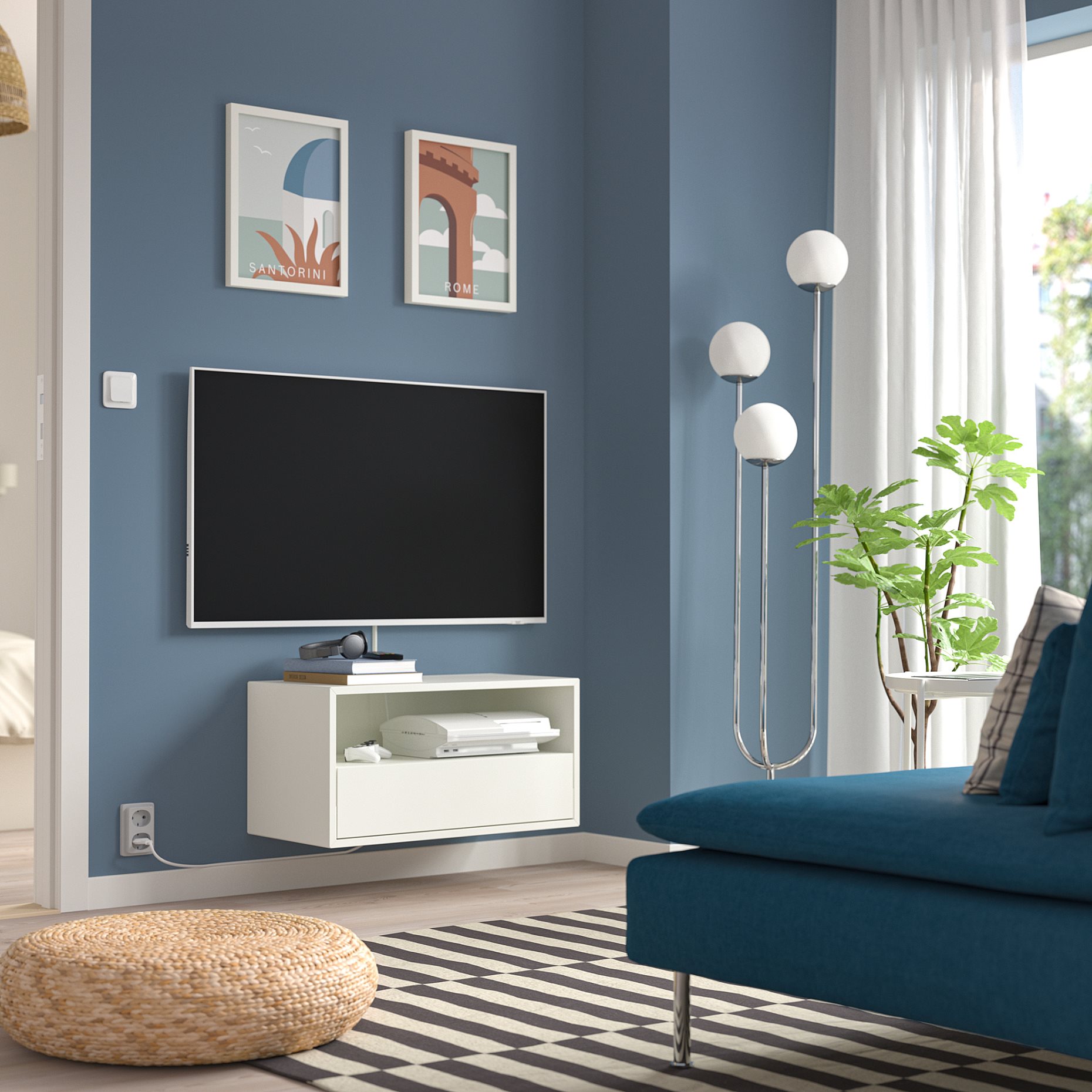 EKET, wall mounted media shelf with rail, 70x35x35 cm, 295.808.81