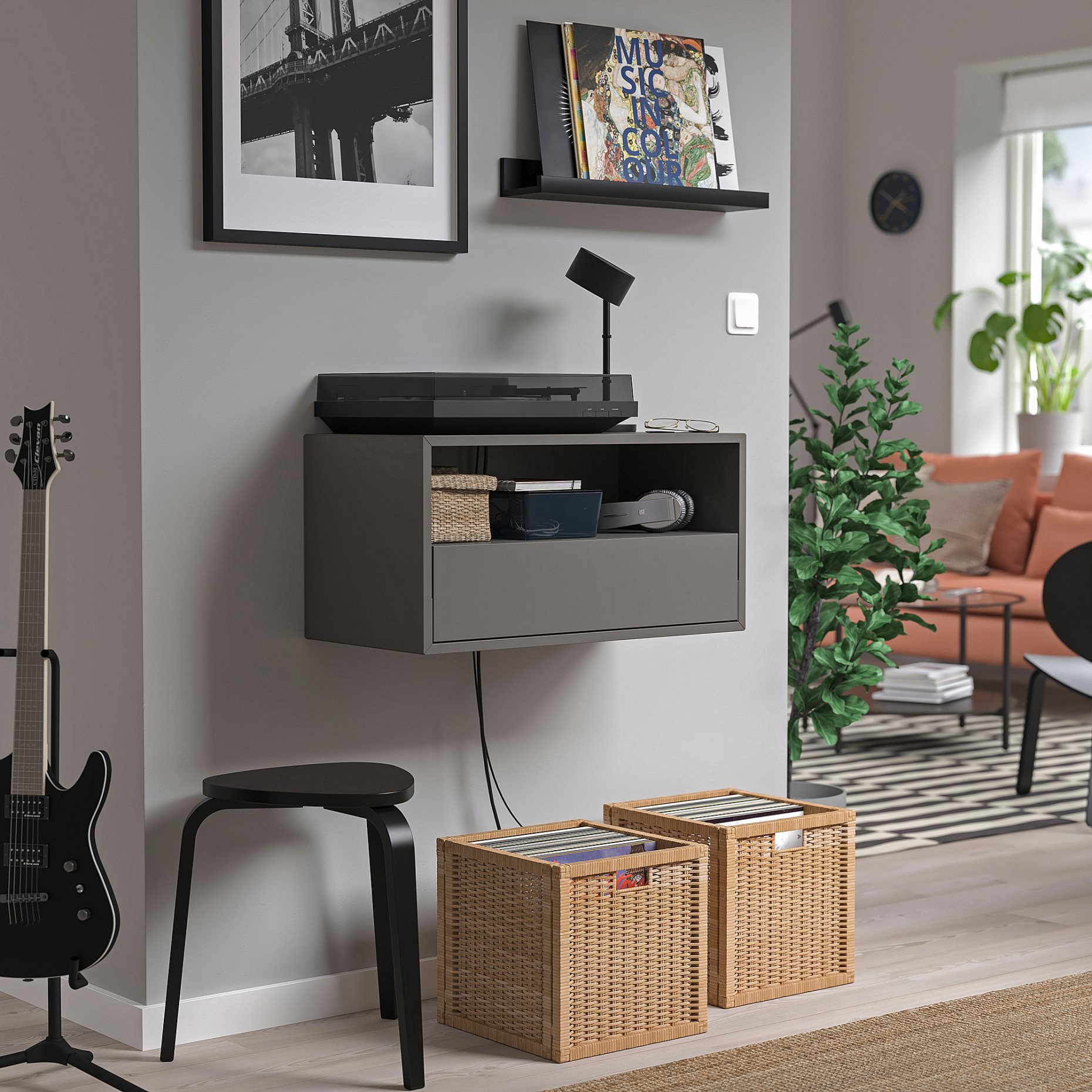 EKET, wall mounted media shelf with rail, 70x35x35 cm, 295.809.75