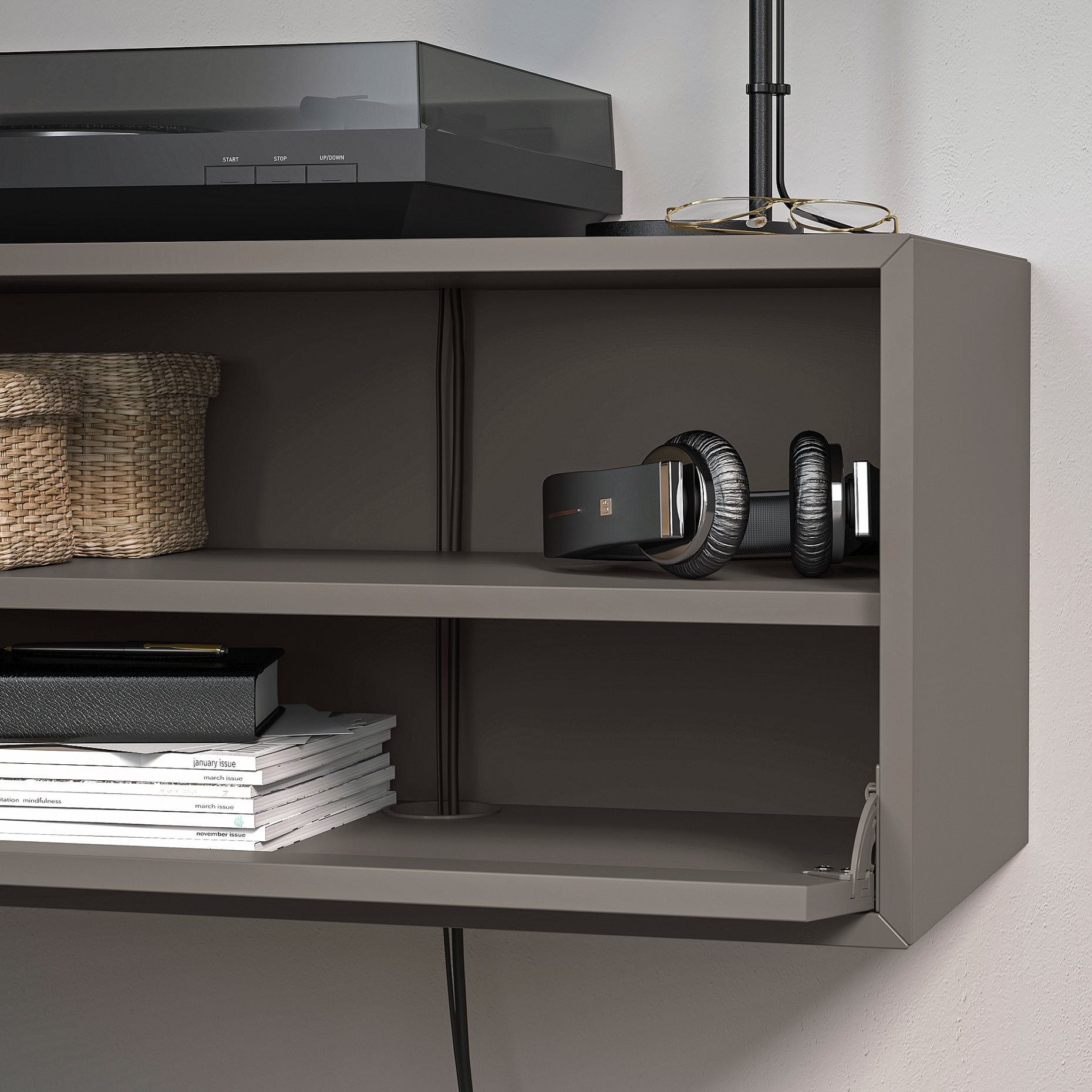 EKET, wall mounted media shelf with rail, 70x35x35 cm, 295.809.75
