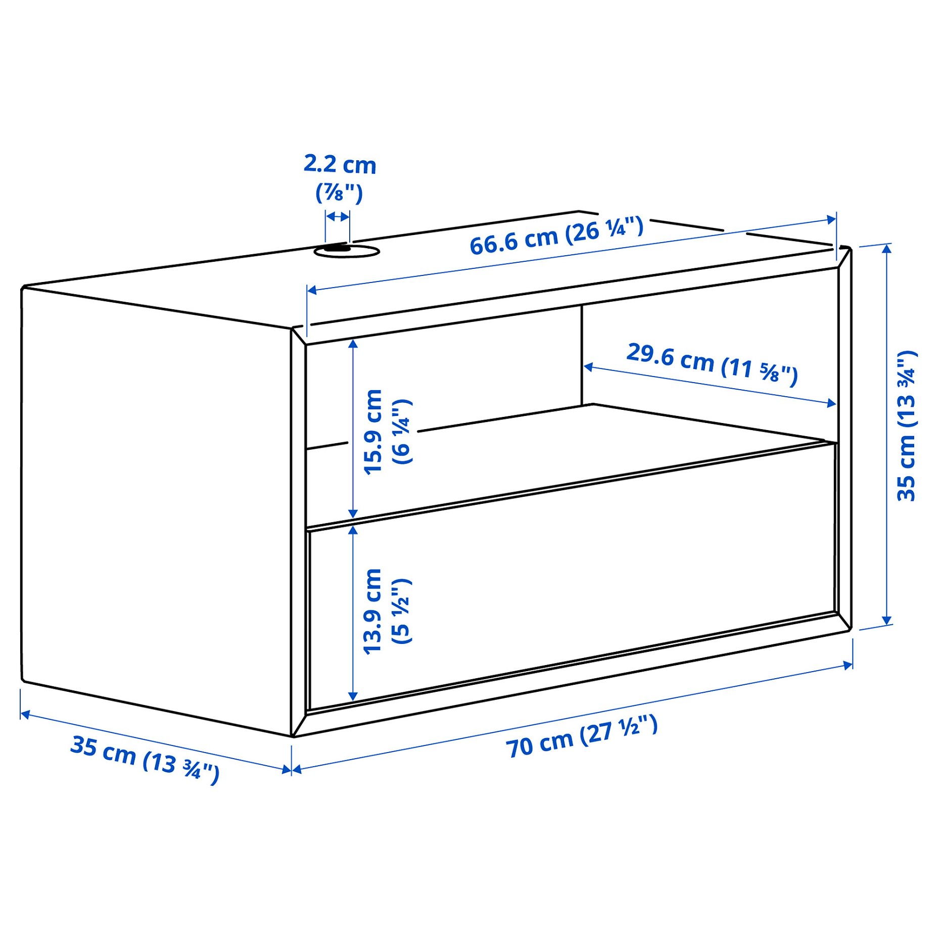 EKET, wall mounted media shelf with rail, 70x35x35 cm, 295.809.75