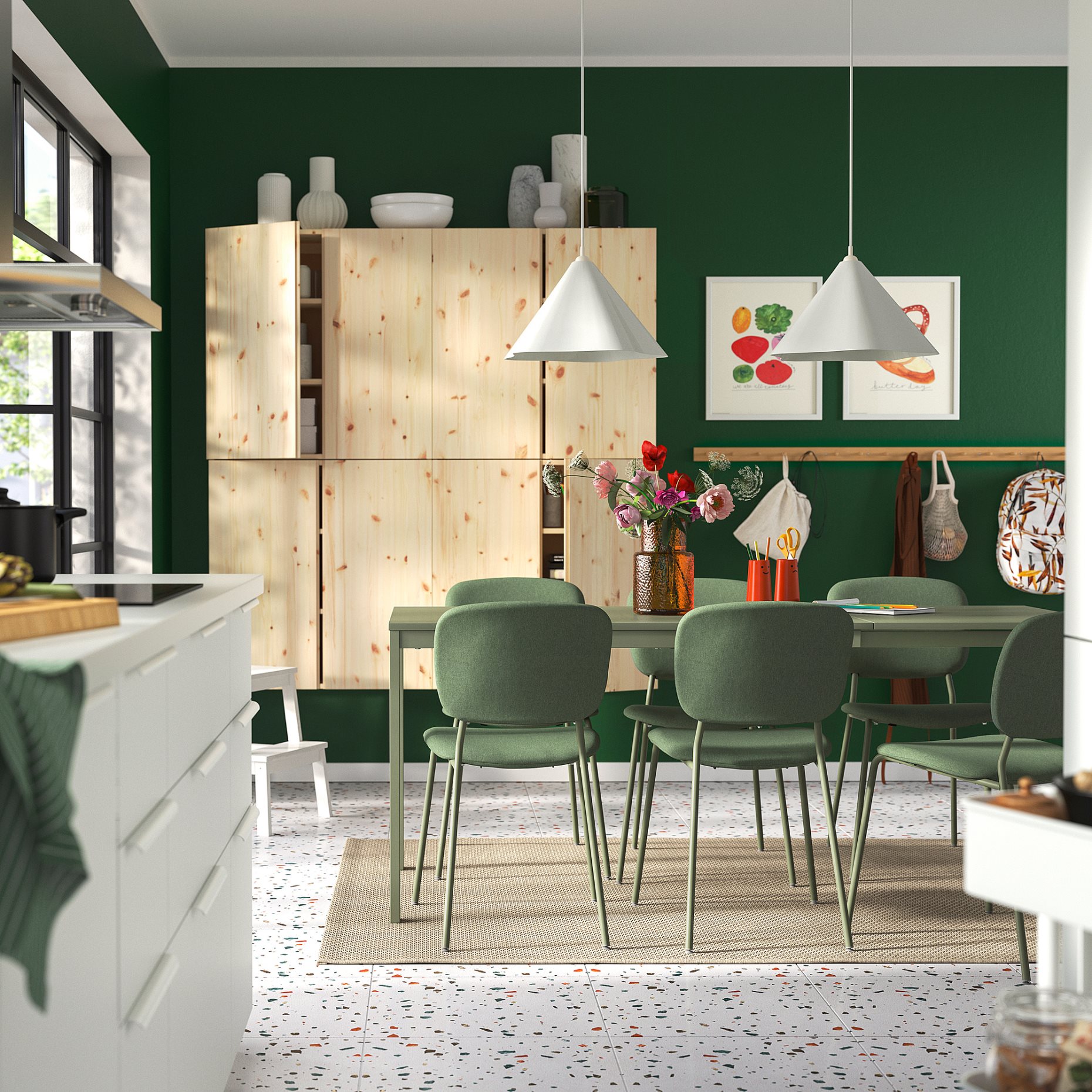 VIHALS, table and 6 chairs, 120/180x74 cm, 295.899.66