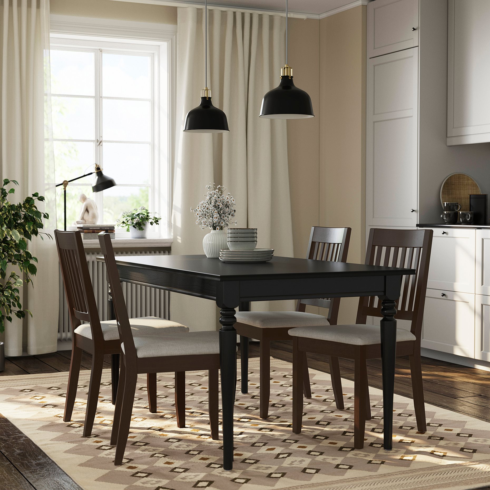 ROSENTORP/NÄSIN, table and 4 chairs, 155/215x87 cm, 296.101.28