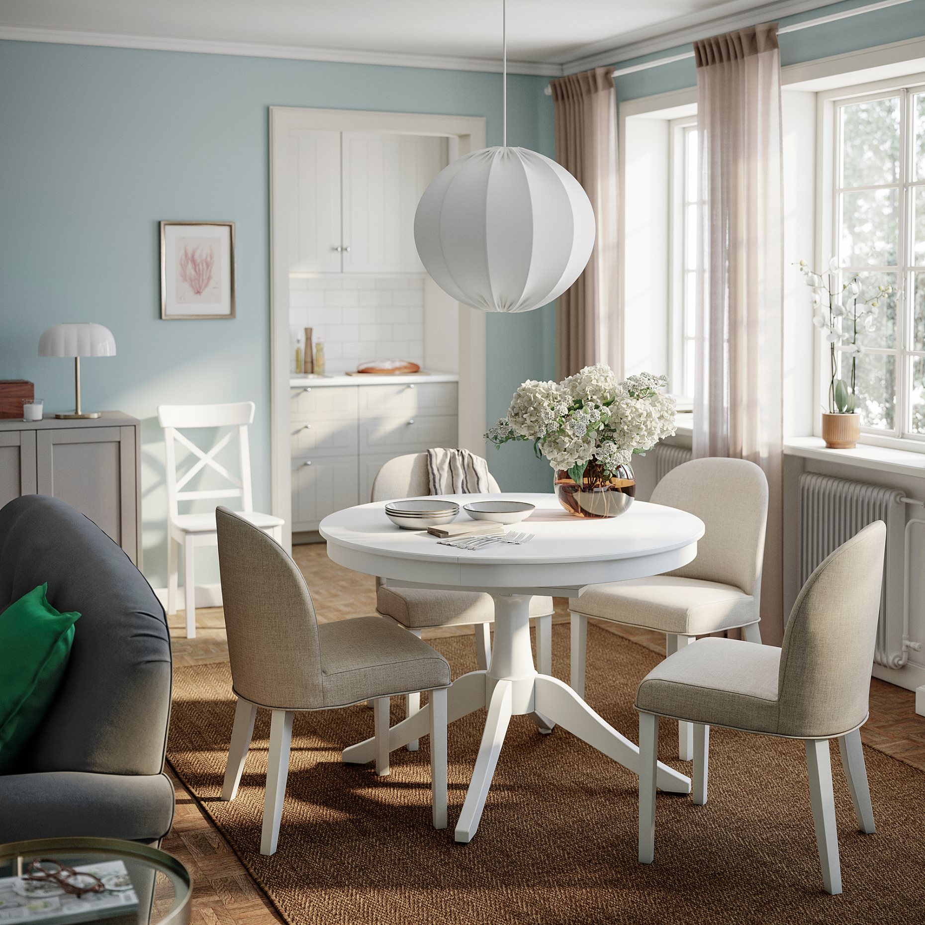 ROSENTORP, table and 4 chairs, 110/155 cm, 296.101.33