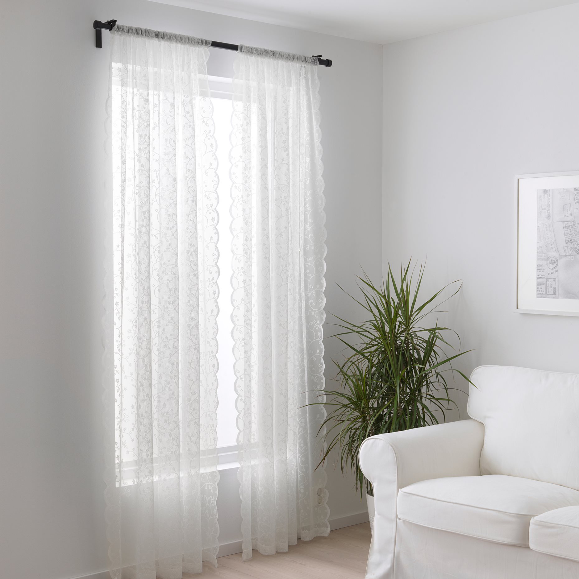 LILLYANA, sheer curtains/flower 1 pair, 145x300 cm, 303.865.24