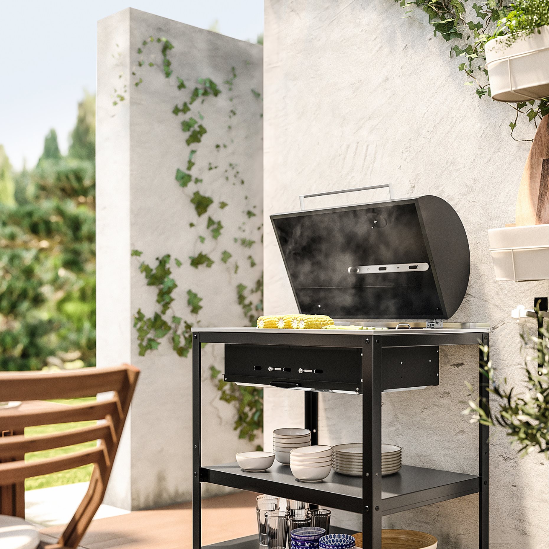 GRILLSKÄR, charcoal barbecue with cabinet outdoor, 86x61 cm, 304.714.47