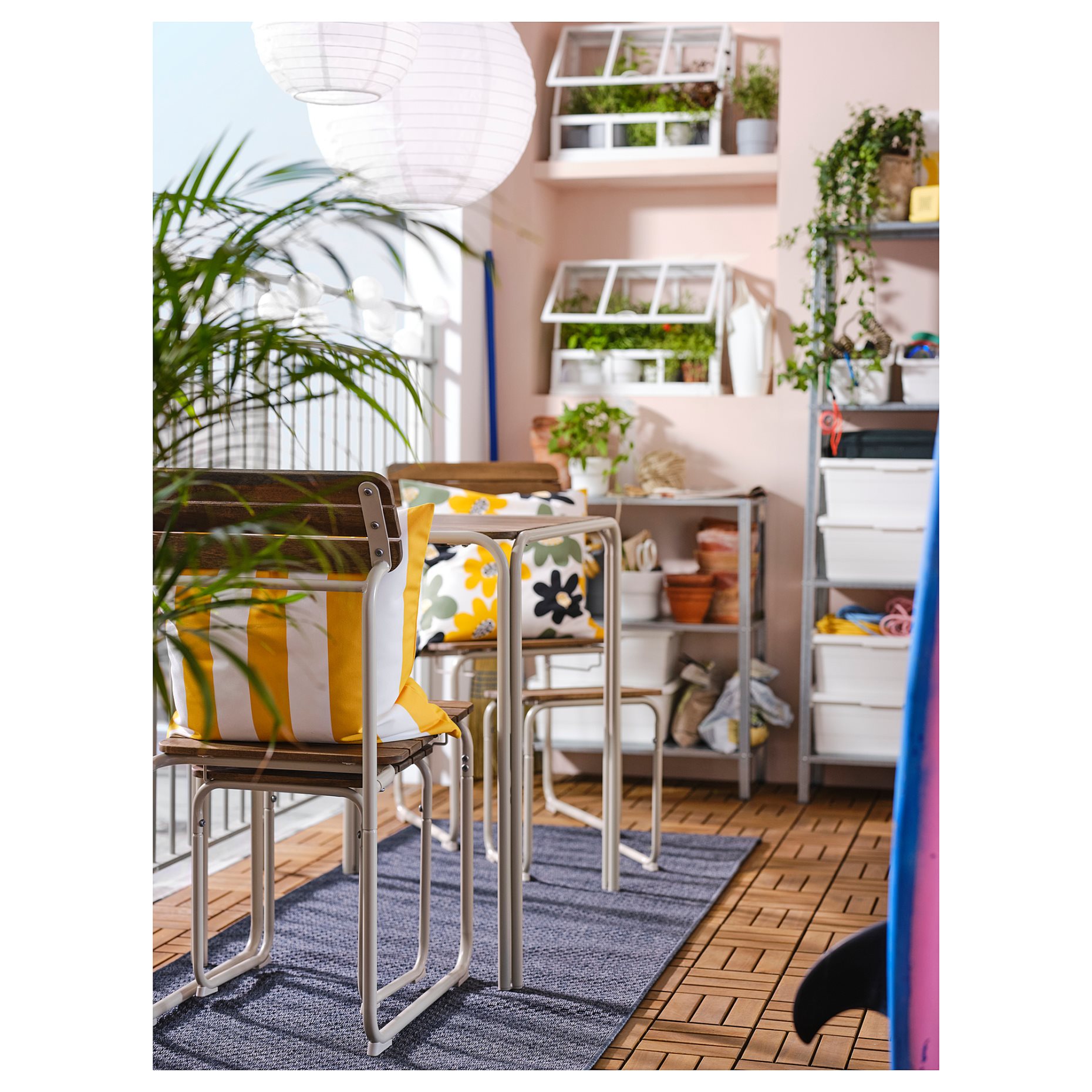 FURUON, dining table with 2 chairs/2 footstools/outdoor, 56x75 cm, 305.437.36