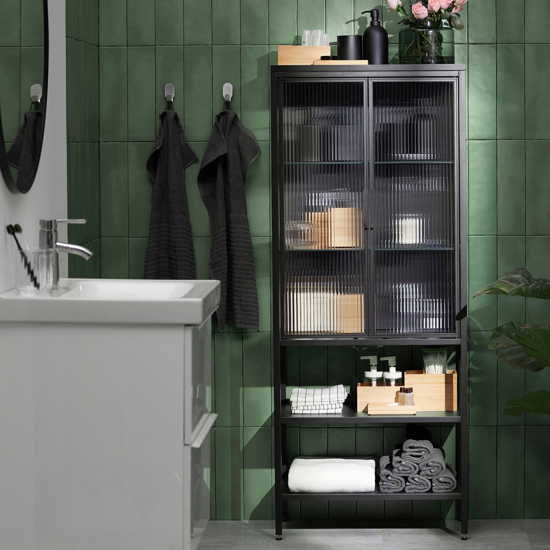 MOSSJÖN, glass-door cabinet with 2 doors, 60x34x146 cm, 305.643.33