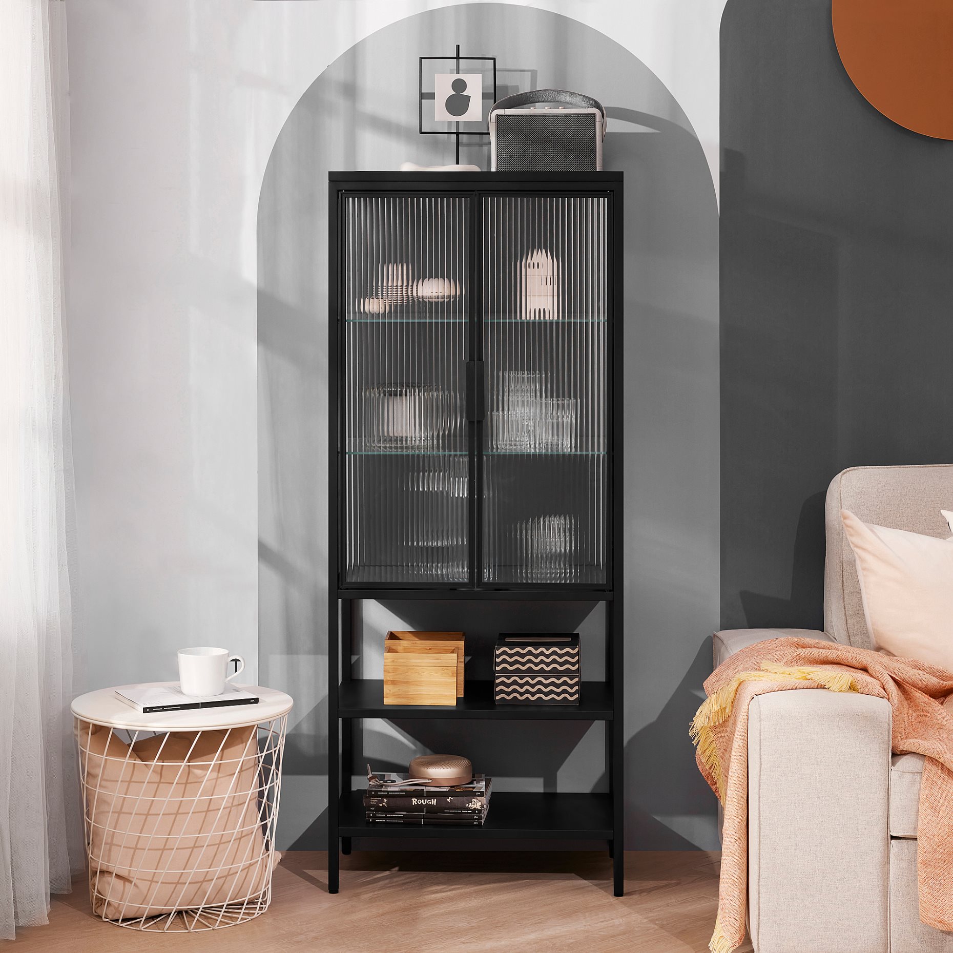MOSSJÖN, glass-door cabinet with 2 doors, 60x34x146 cm, 305.643.33