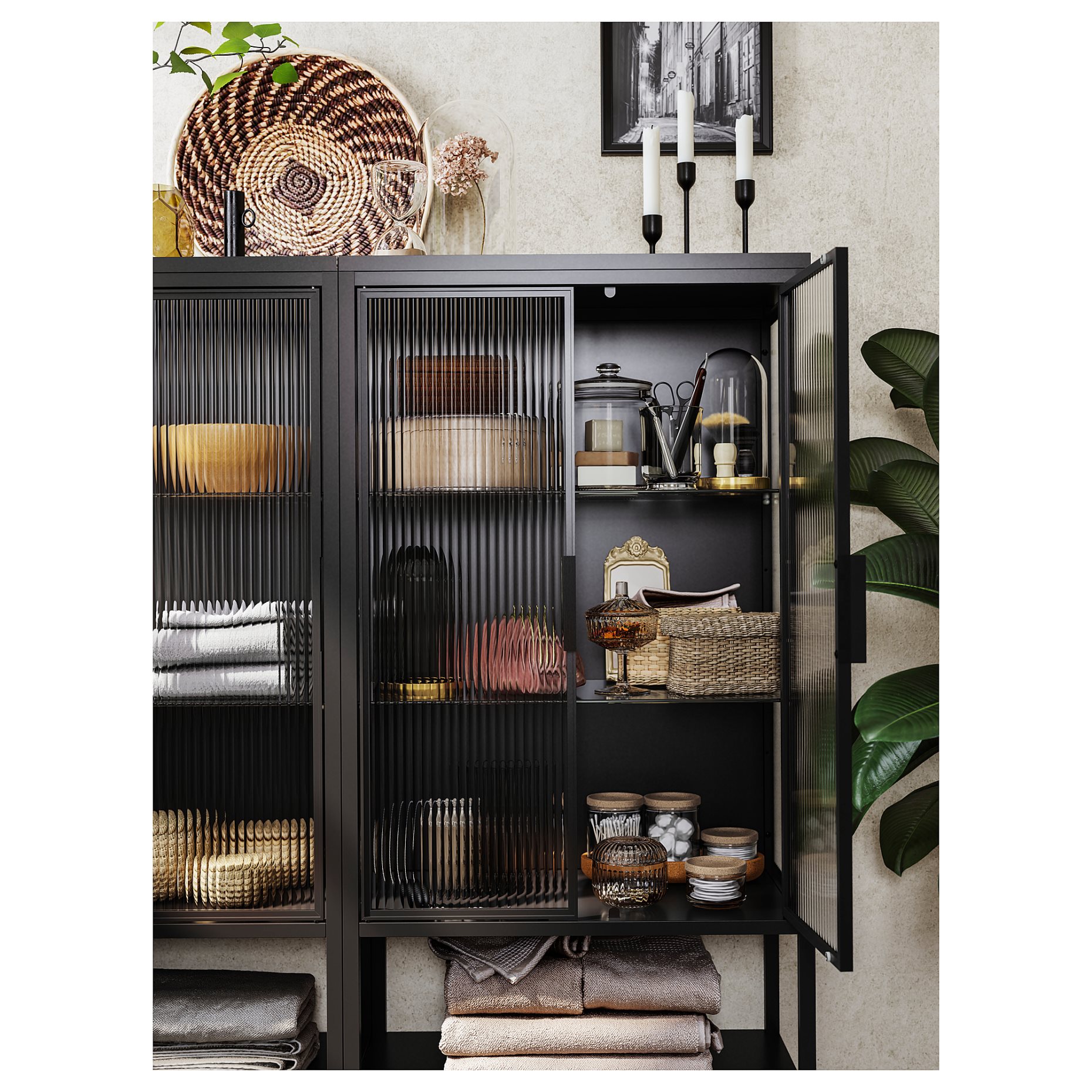 MOSSJÖN, glass-door cabinet with 2 doors, 60x34x146 cm, 305.643.33