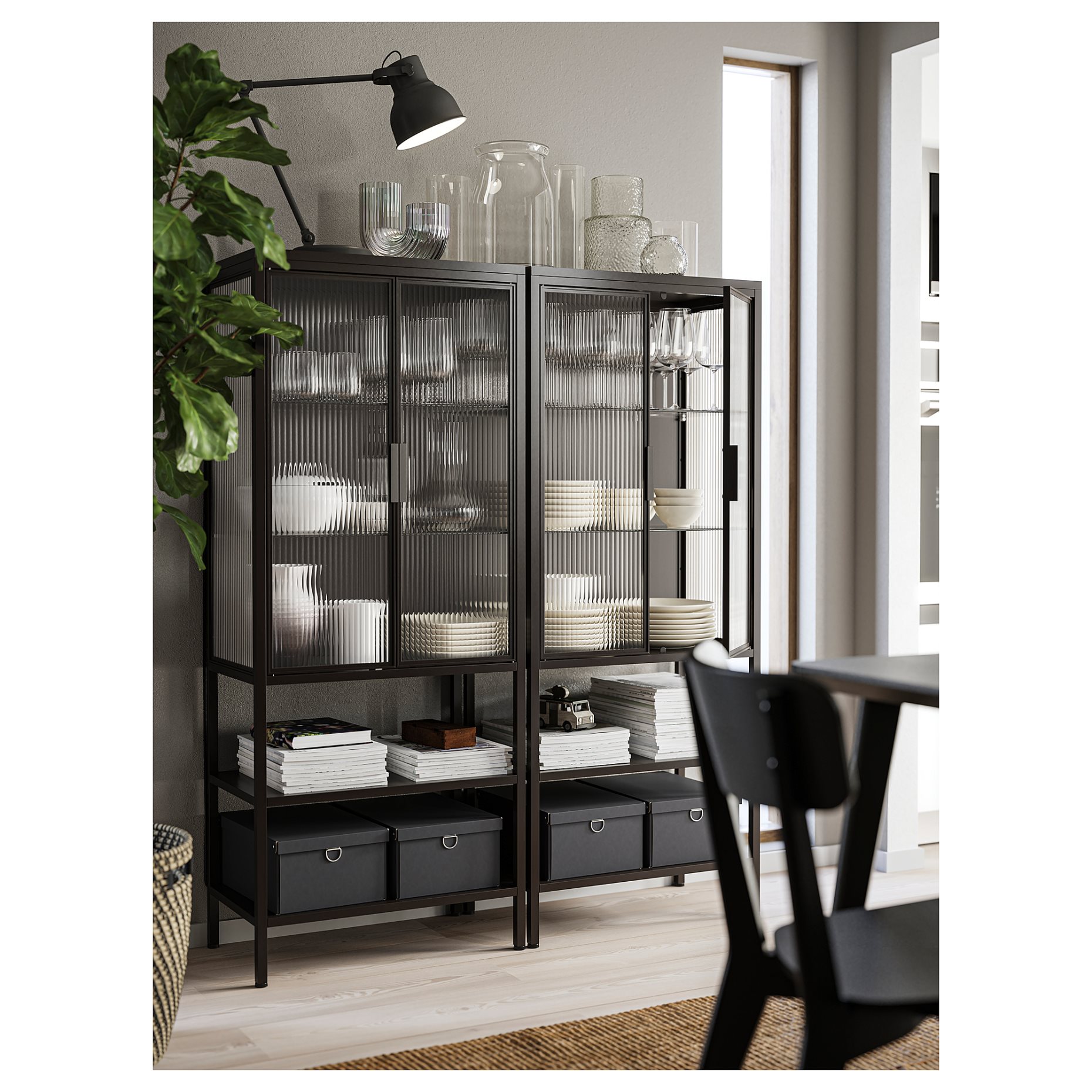 MOSSJÖN, glass-door cabinet with 2 doors, 60x34x146 cm, 305.643.33