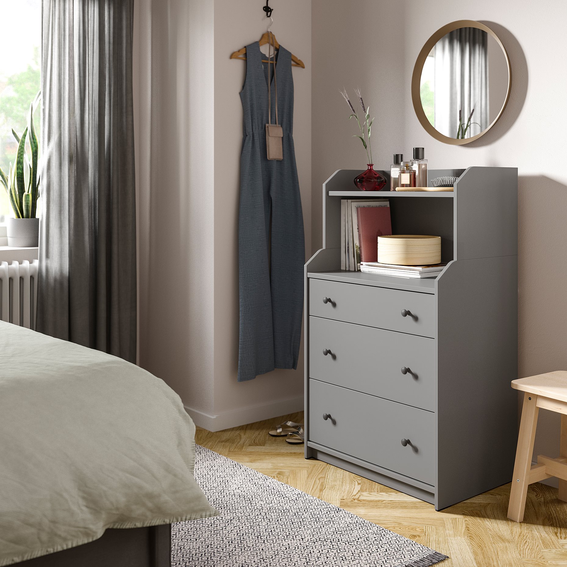 HAUGA, chest of 3 drawers with shelf, 70x46x116 cm, 305.815.25