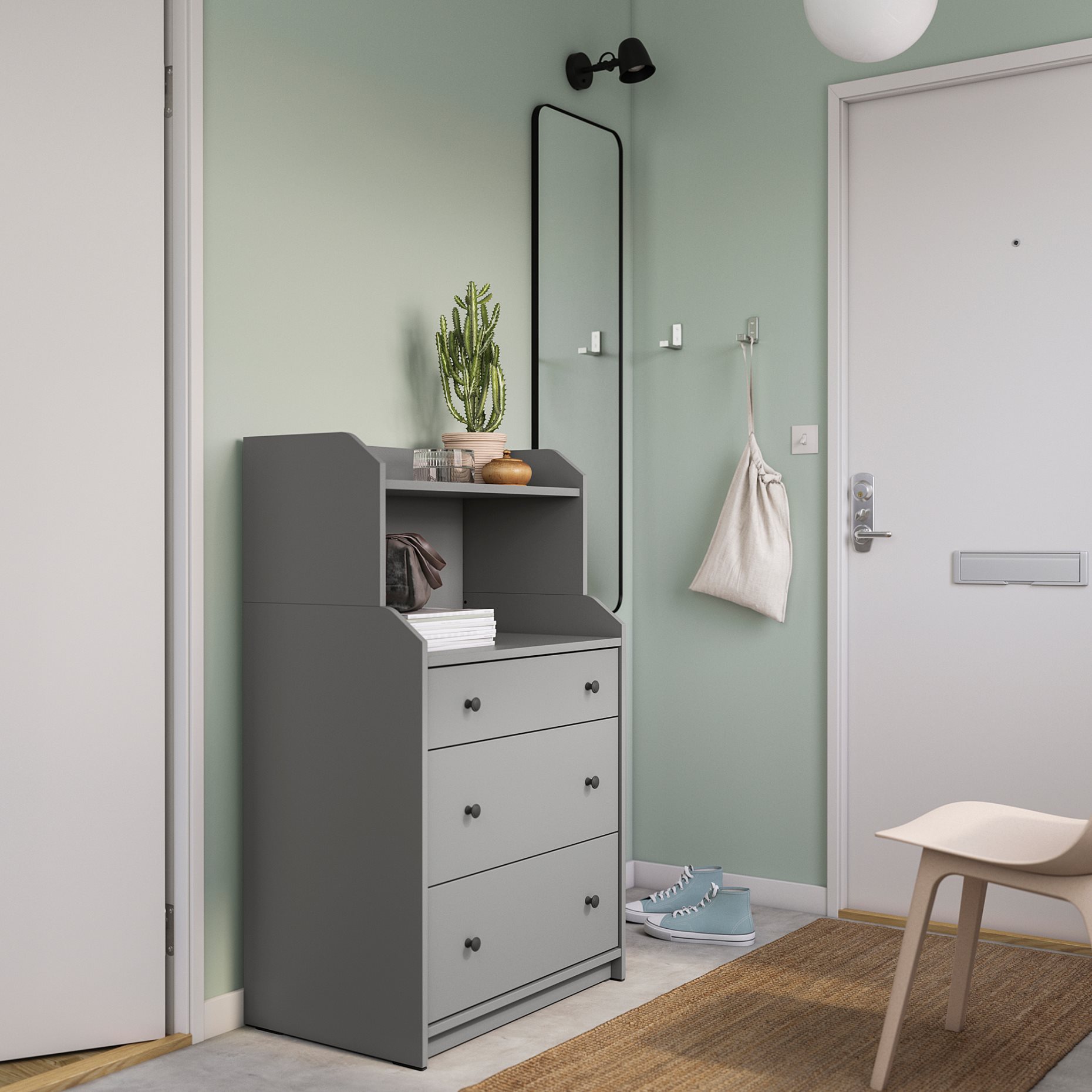 HAUGA, chest of 3 drawers with shelf, 70x46x116 cm, 305.815.25